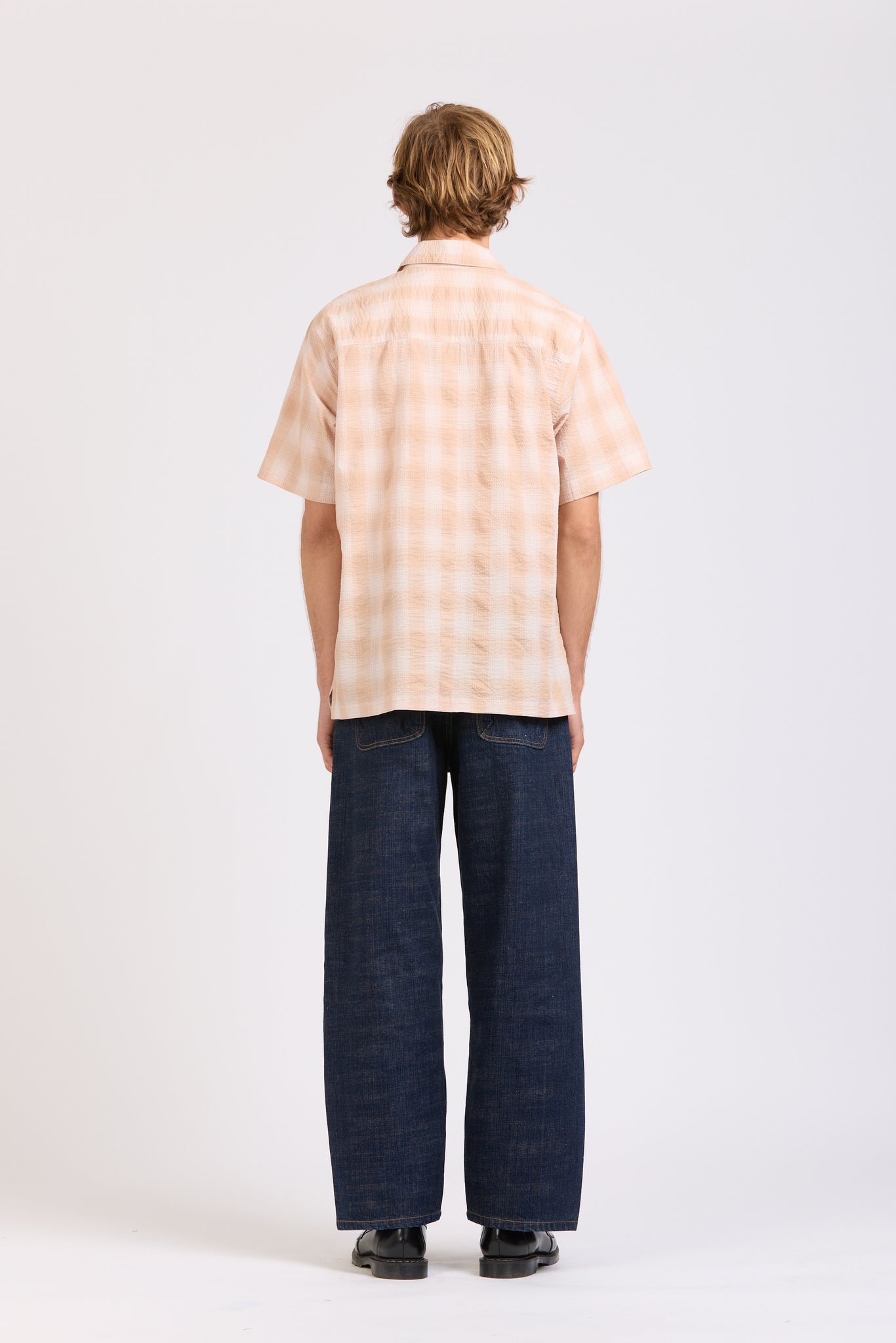 Box Shirt Short Sleeve, Peach Check