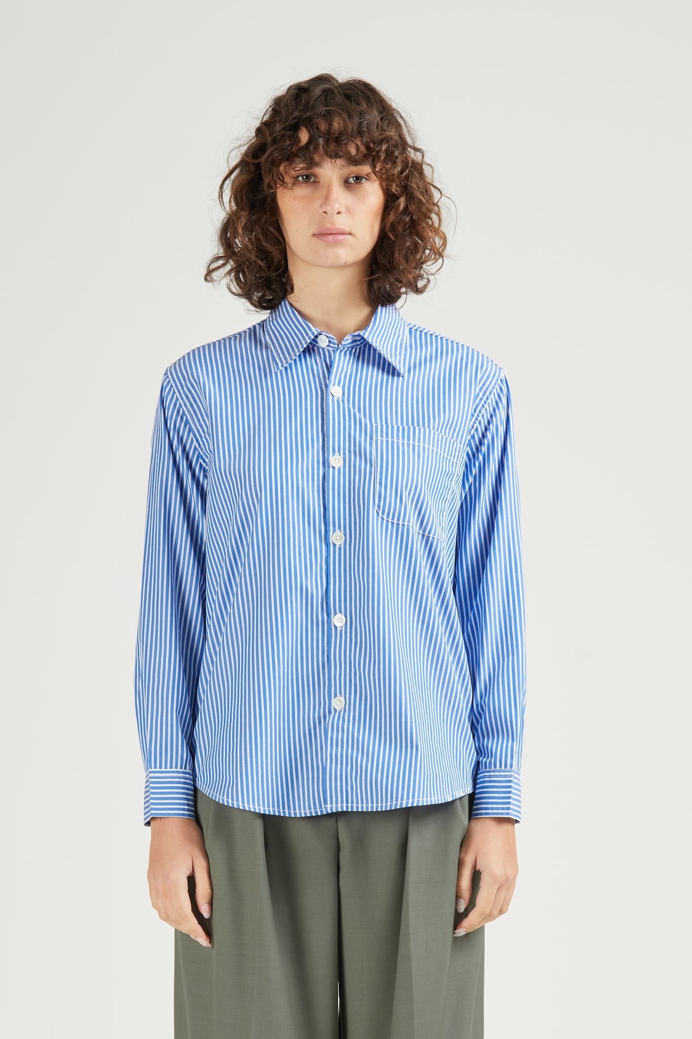 Women's Box Super Shirt, Thick Blue Stripe