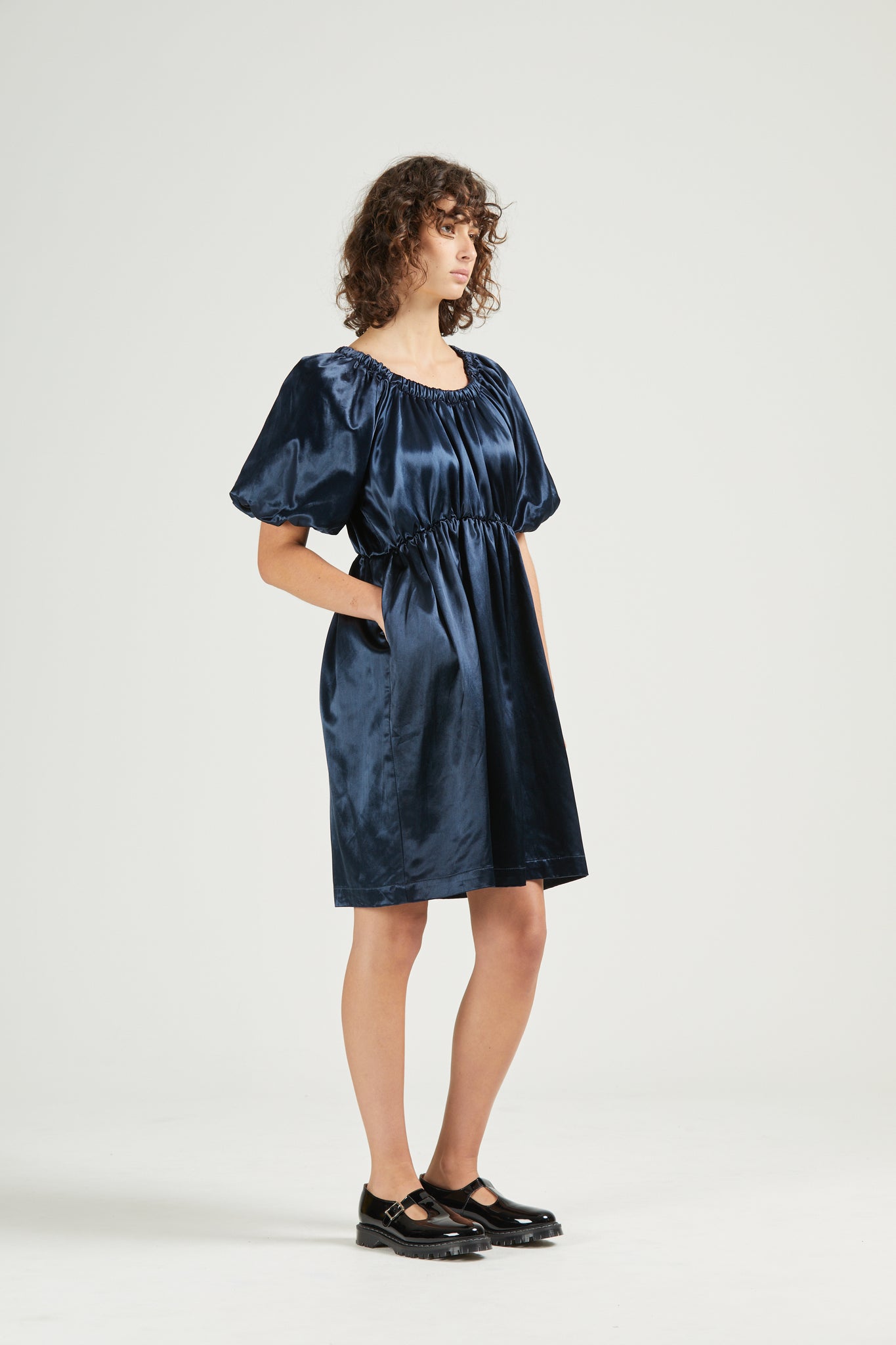 Metallic Party Dress, Navy