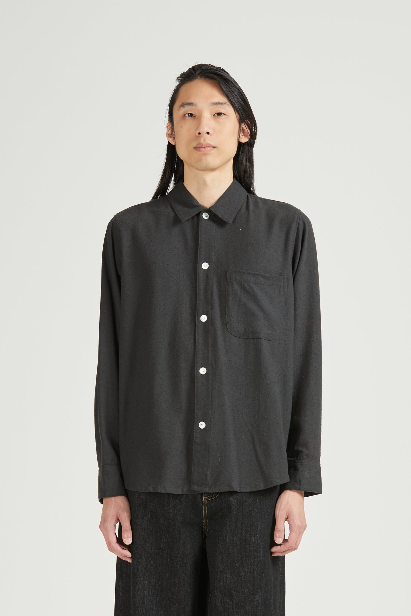 Raw Silk Curve Shirt, Asphalt