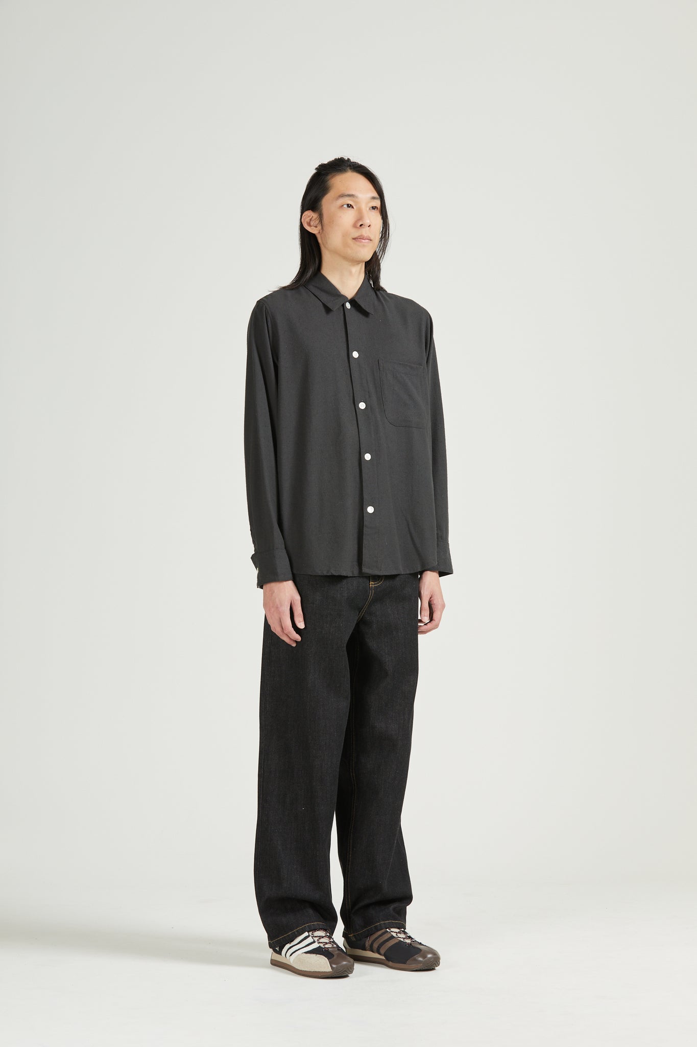 Raw Silk Curve Shirt, Asphalt