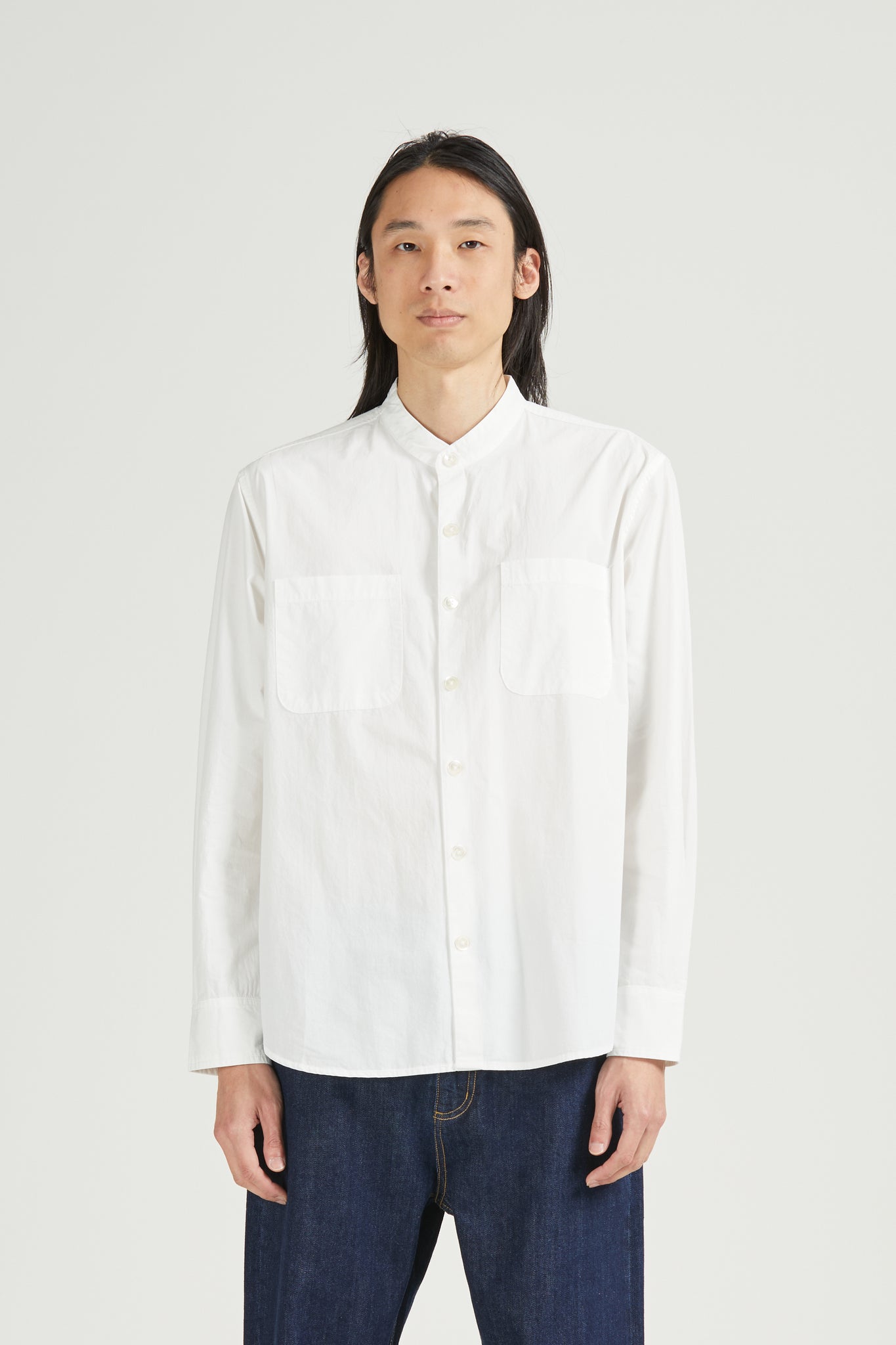 Band Collar Shirt, White