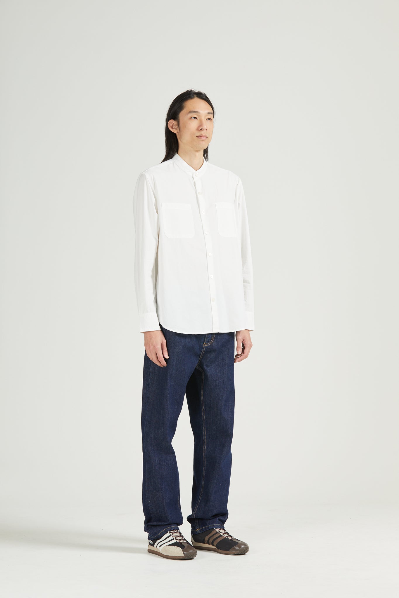 Band Collar Shirt, White