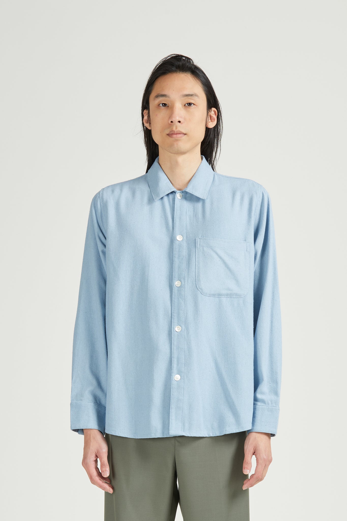 Raw Silk Curve Shirt, Sky