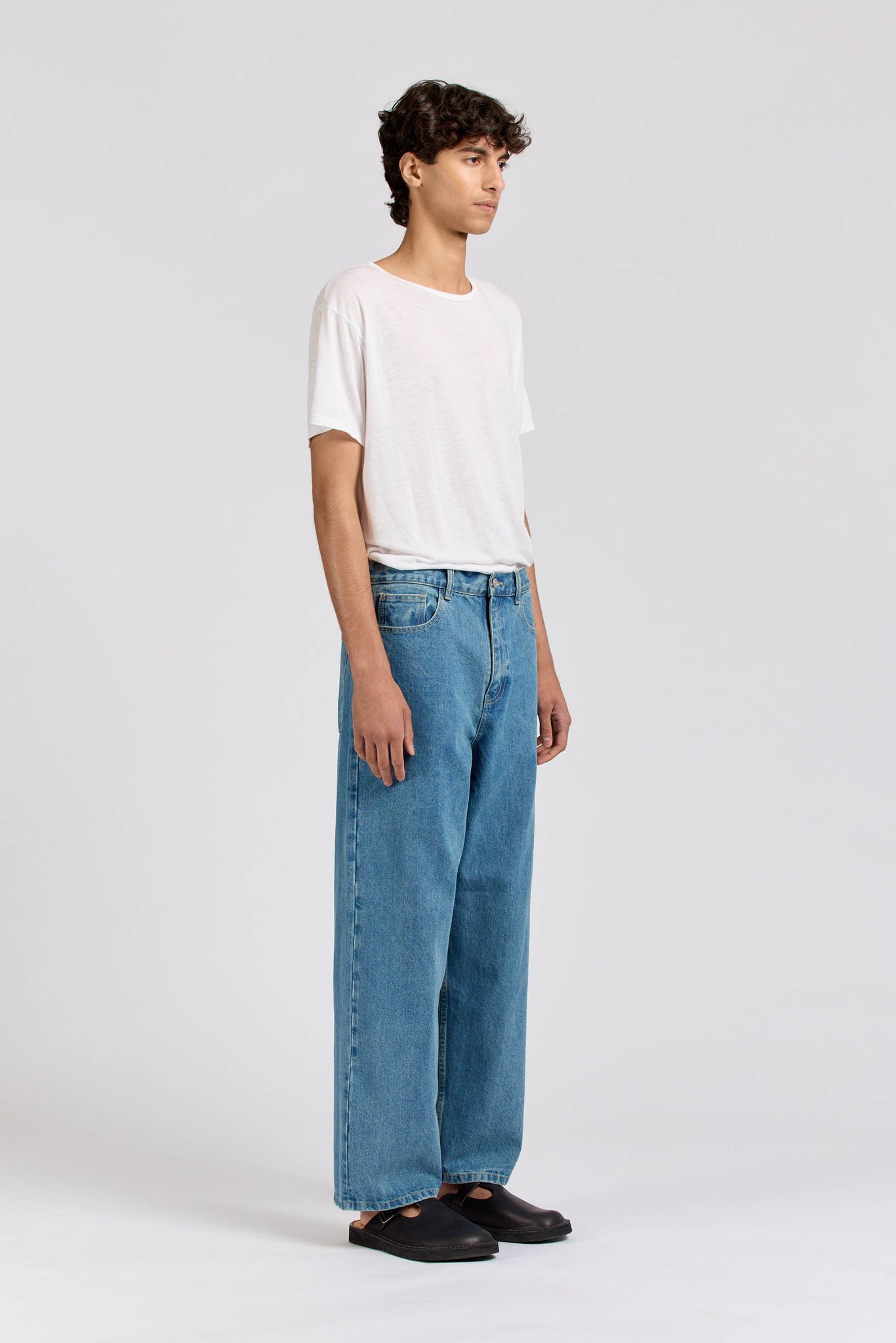 Men's Wide Leg Selvedge Jean, Stone Wash