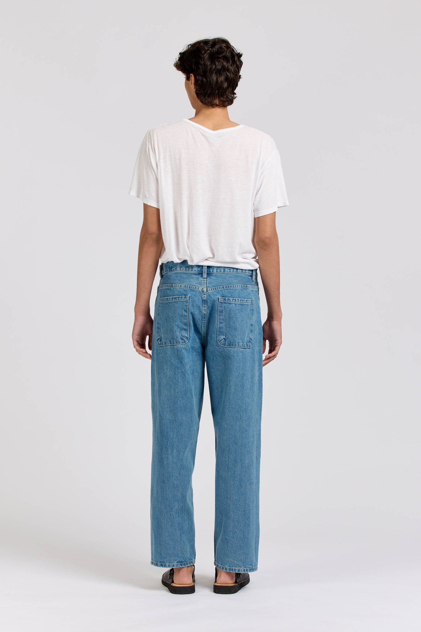 Men's Wide Leg Selvedge Jean, Stone Wash