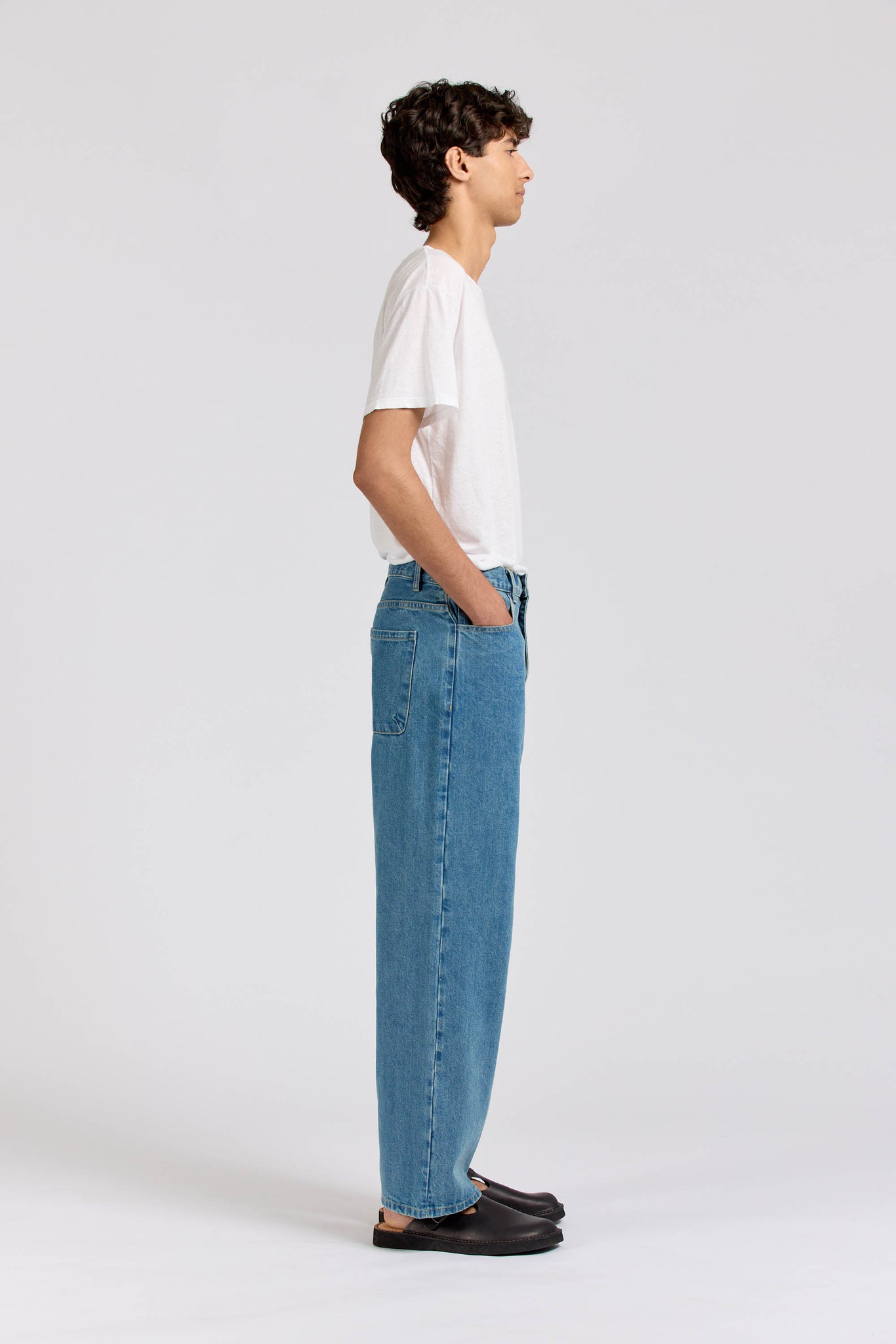 Men's Wide Leg Selvedge Jean, Stone Wash