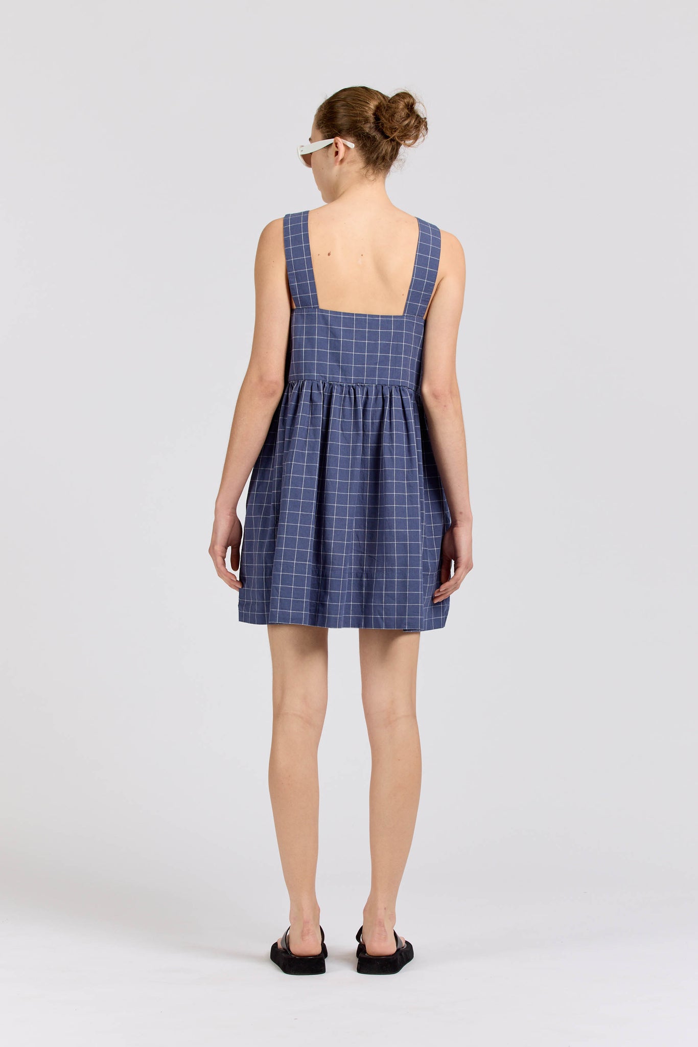 Tie Dress Mini, Square Check, Navy