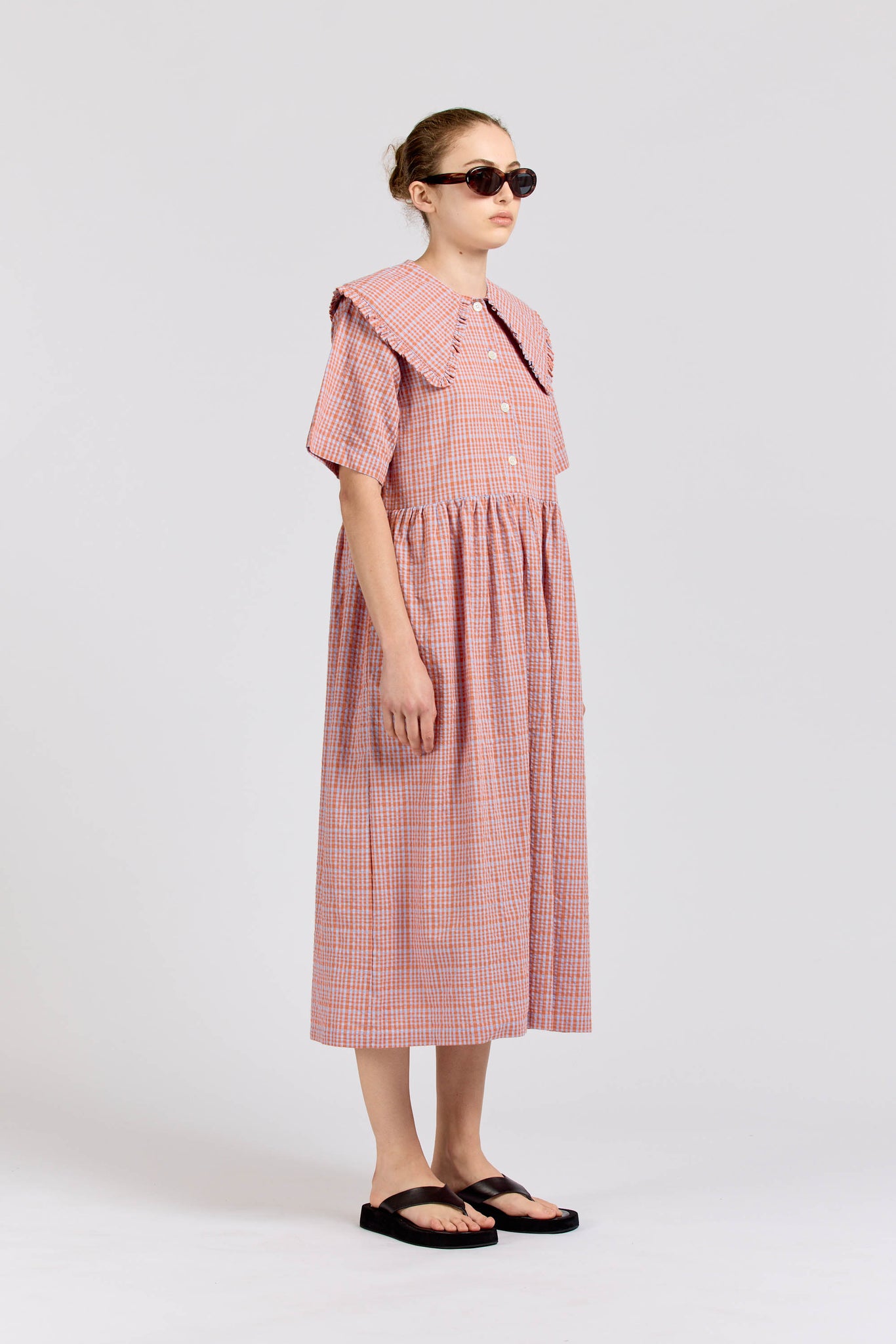 Big Frill Midi,  Seersucker Check, Orange Lilac