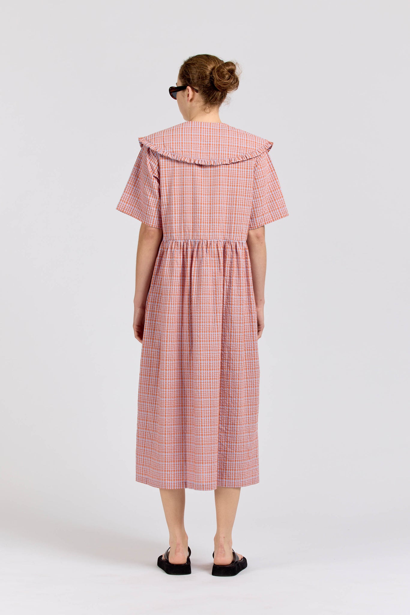 Big Frill Midi,  Seersucker Check, Orange Lilac