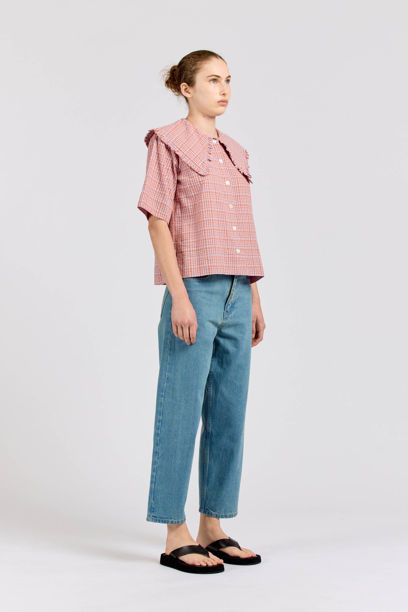 Big Frill Short Sleeve, Seersucker Check, Orange Lilac