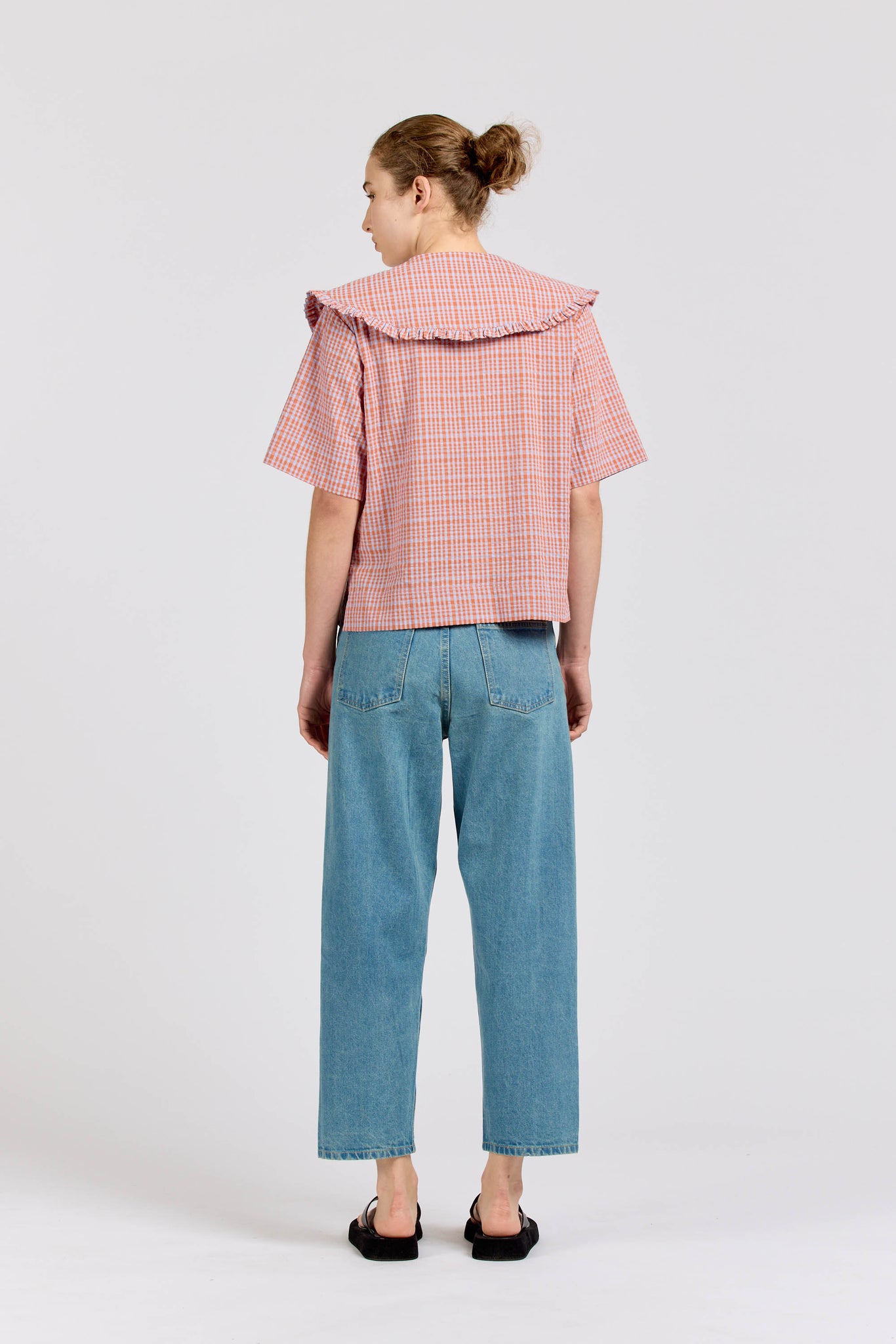 Big Frill Short Sleeve, Seersucker Check, Orange Lilac