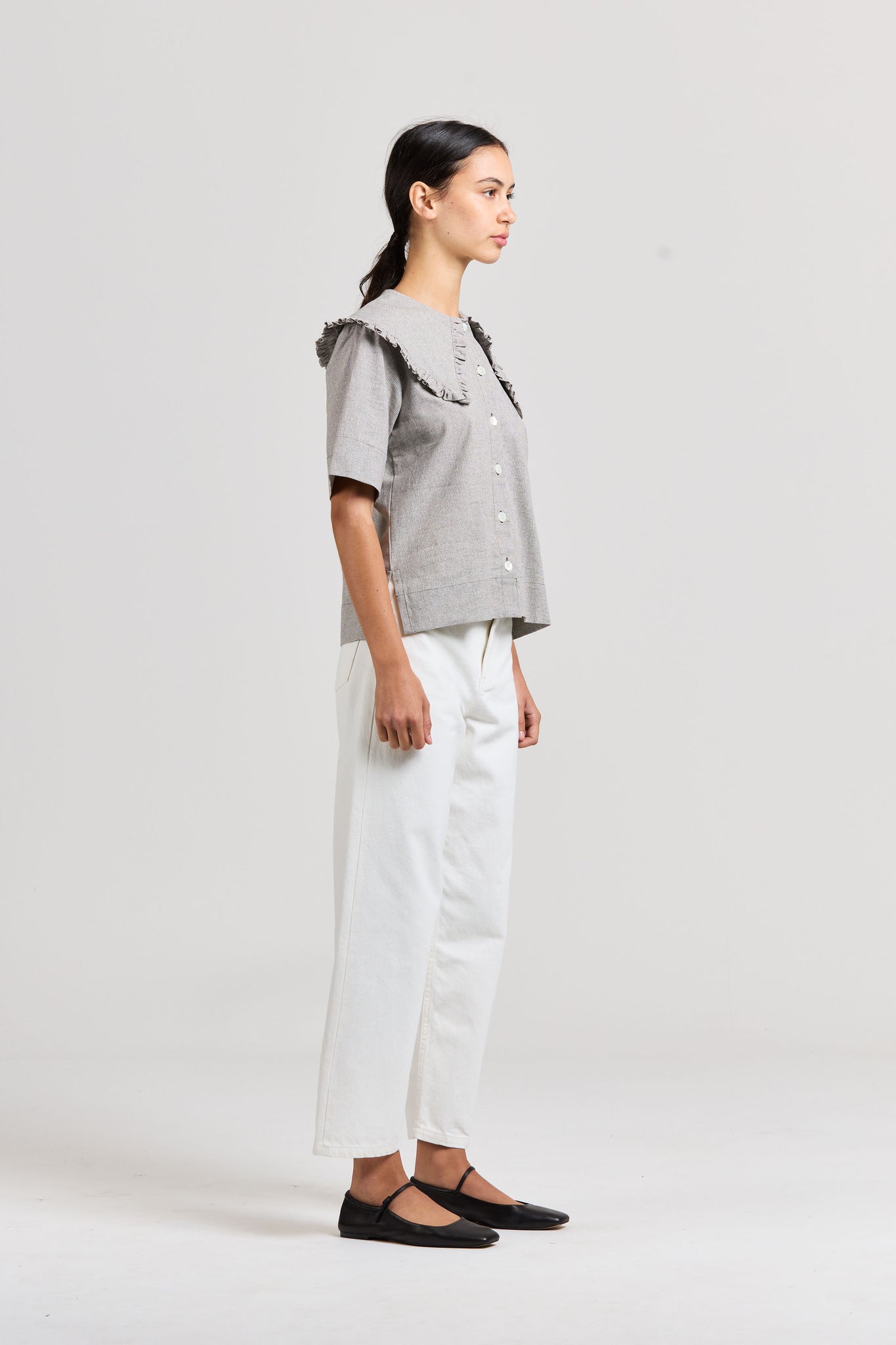 Big Frill Shirt SS, Puppytooth Linen