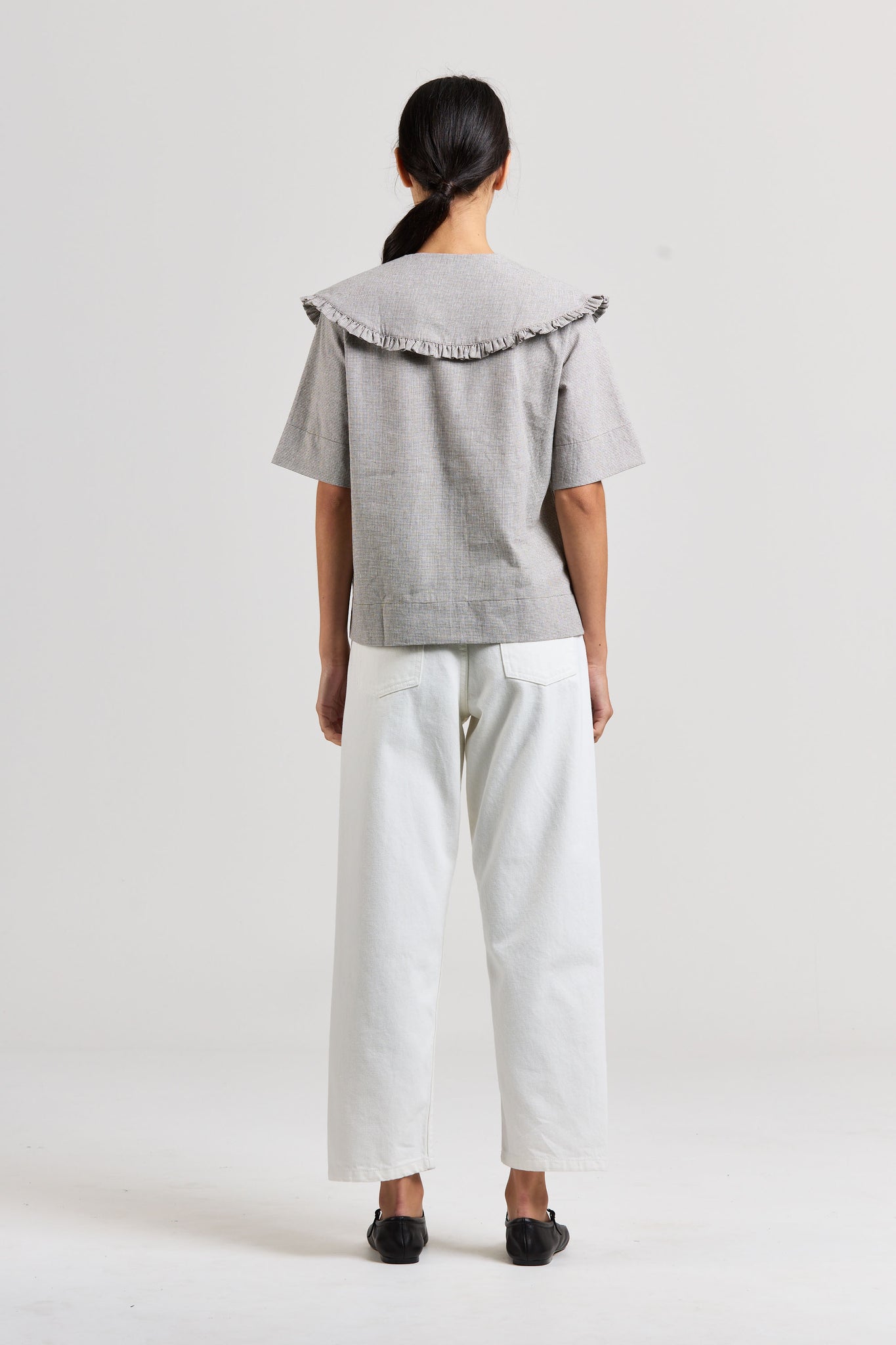 Big Frill Shirt SS, Puppytooth Linen