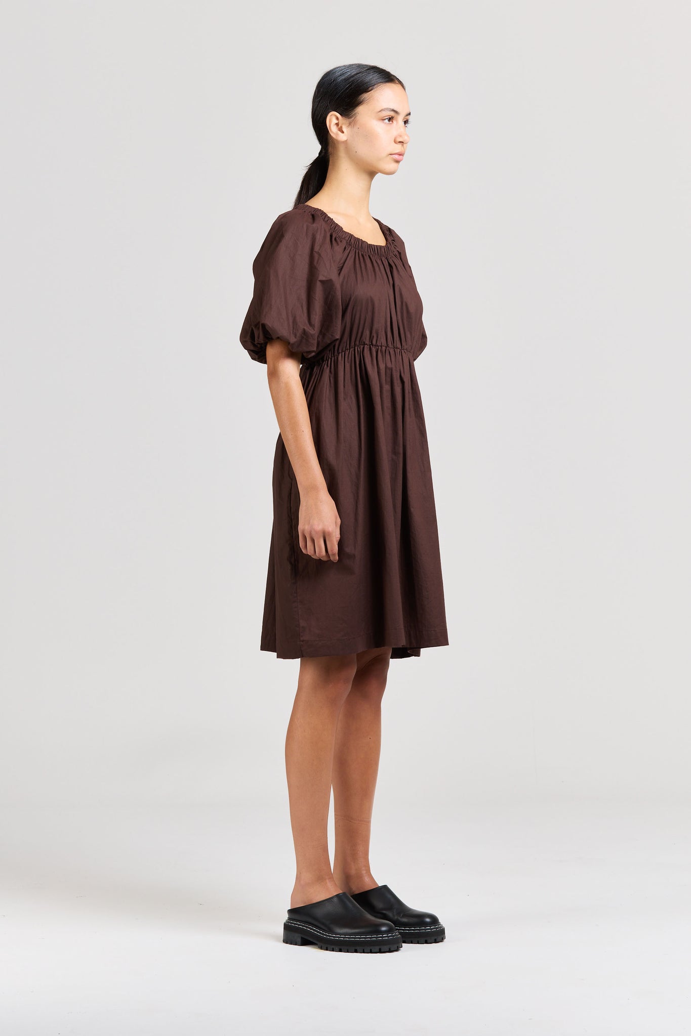 Puff Dress, Poplin, Espresso