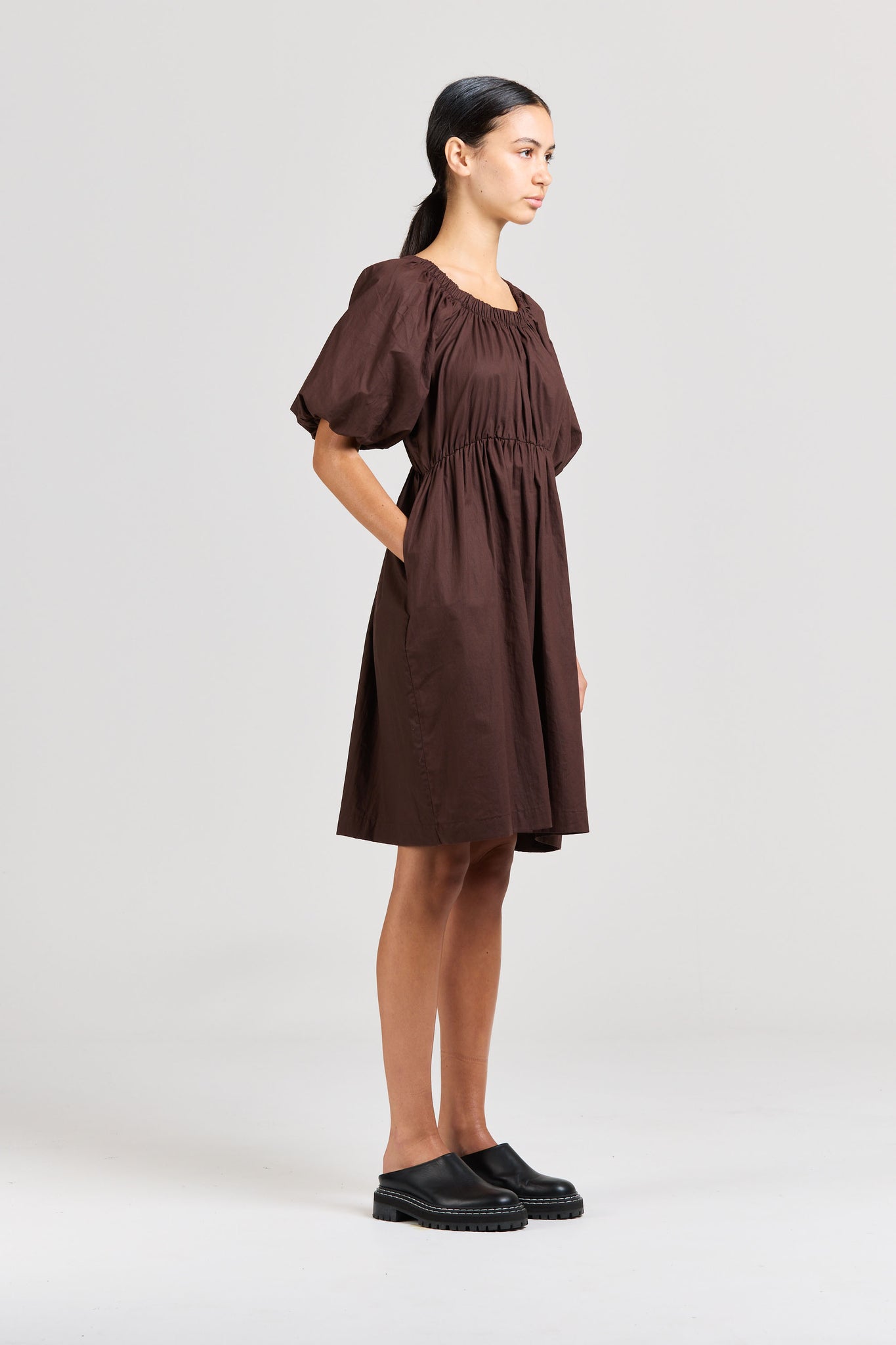 Puff Dress, Poplin, Espresso