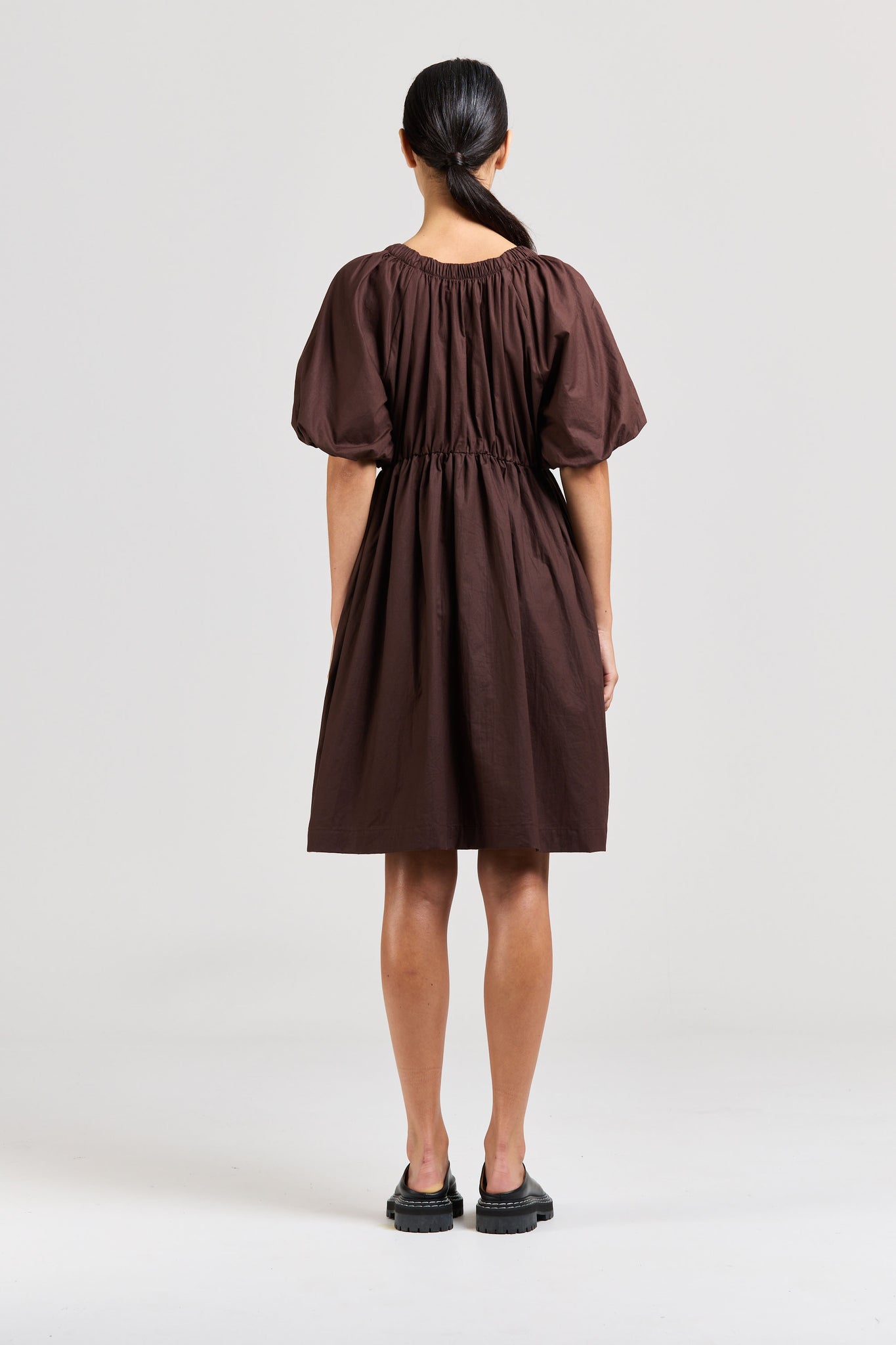 Puff Dress, Poplin, Espresso