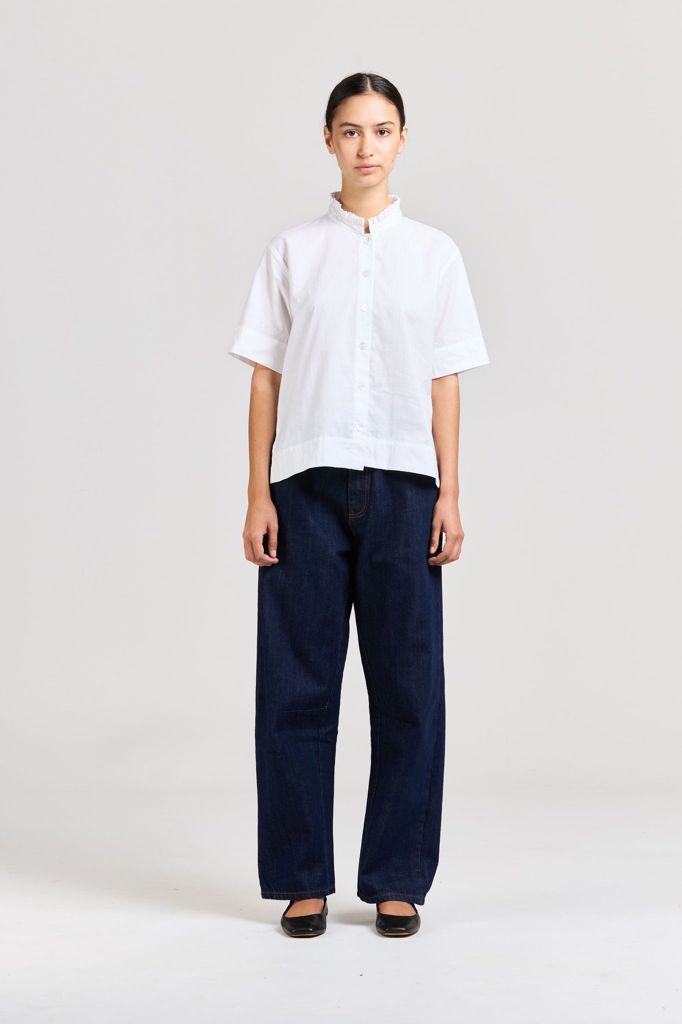 Poplin Frill Shirt, White