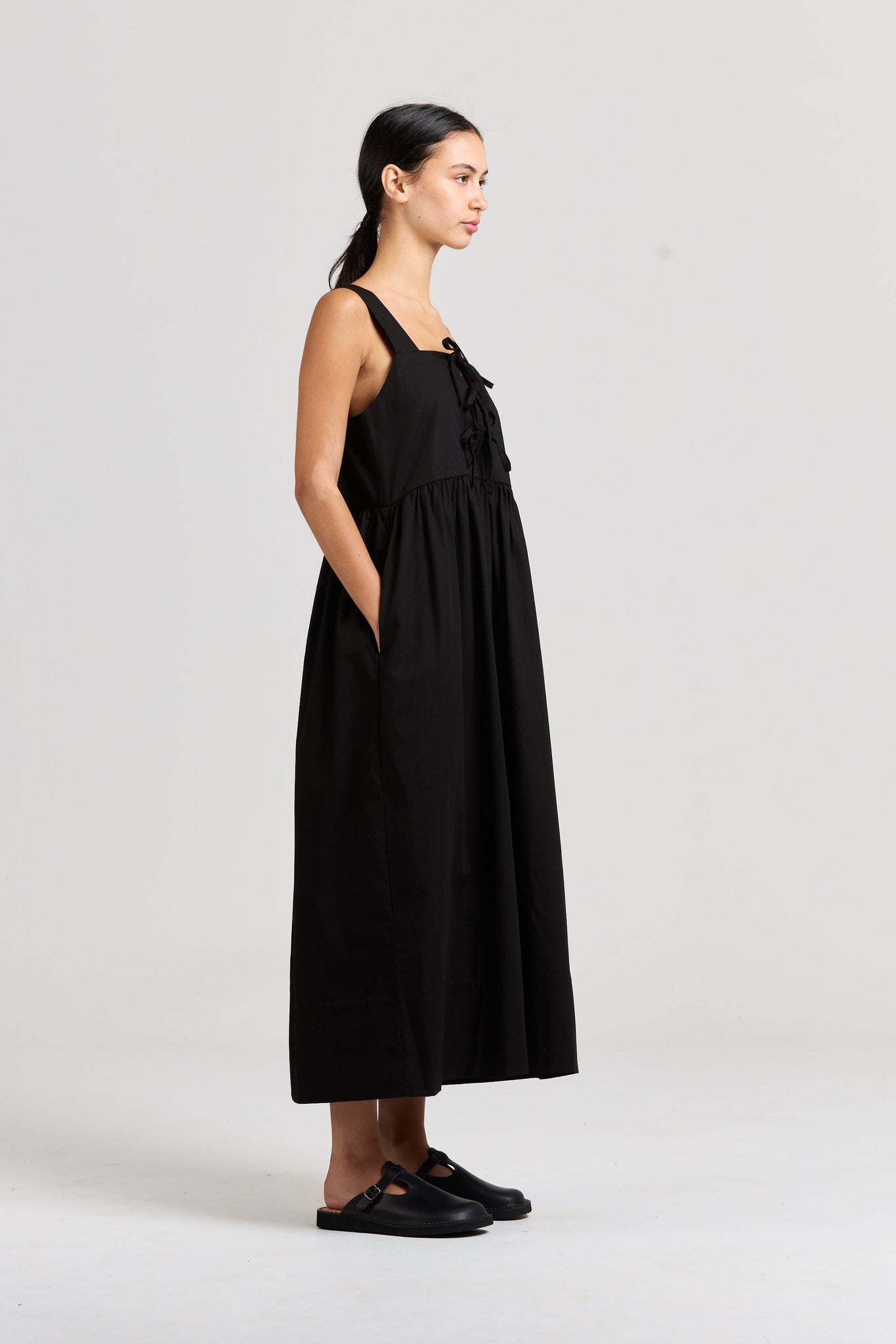 Poplin Tie Dress, Black