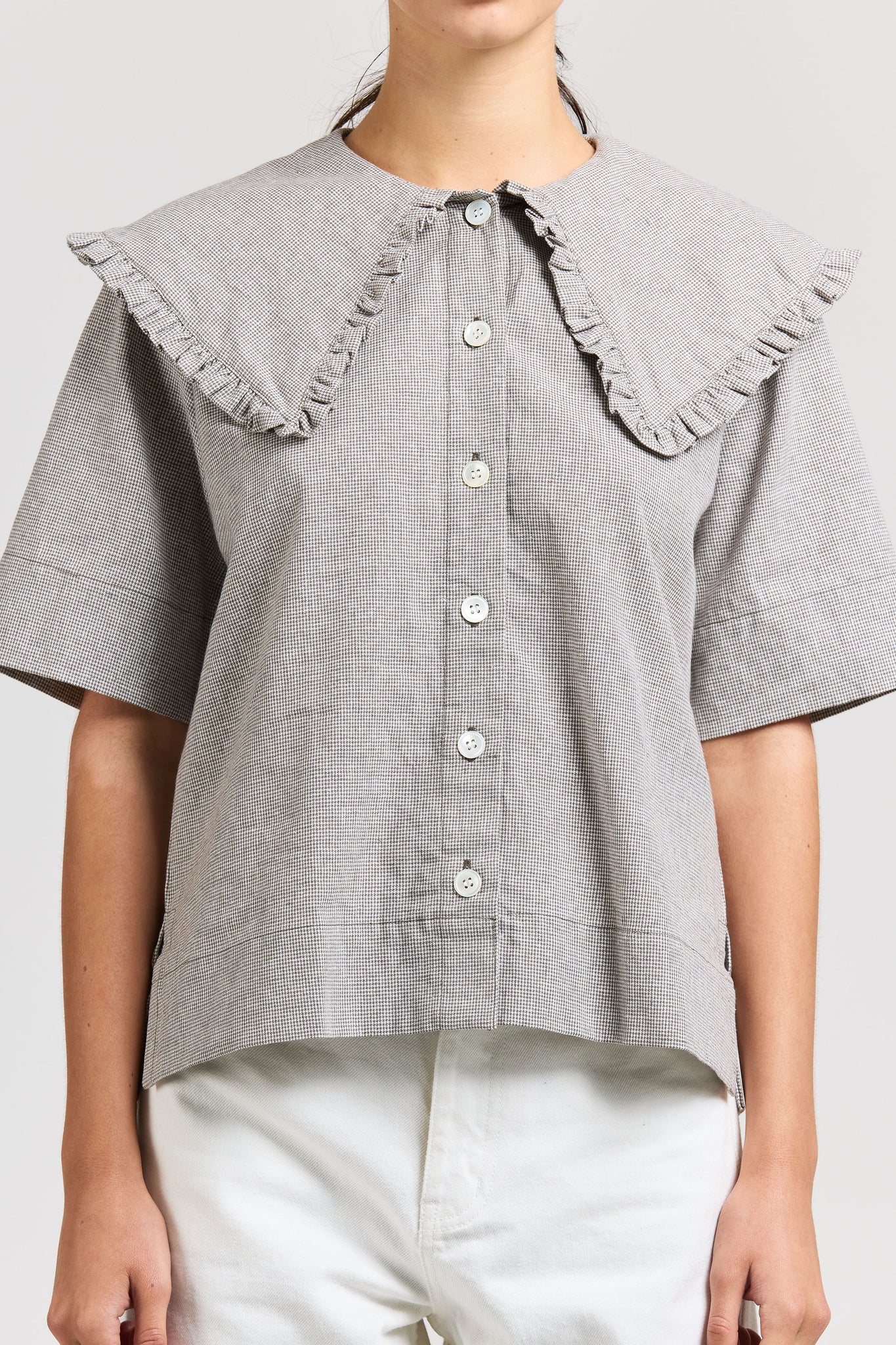 Big Frill Shirt SS, Puppytooth Linen