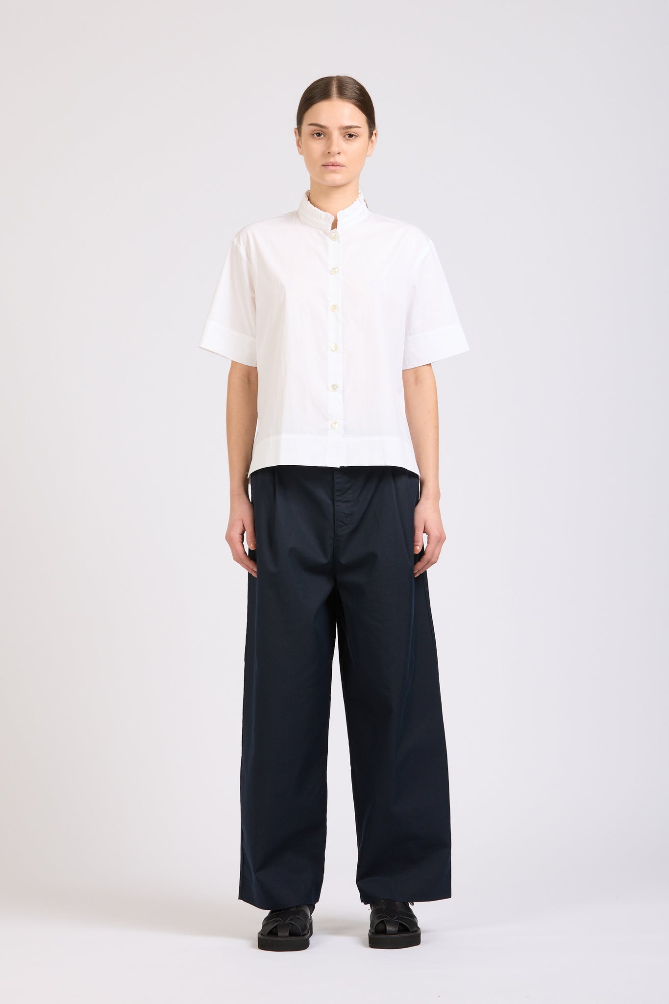 Poplin Frill Shirt, White