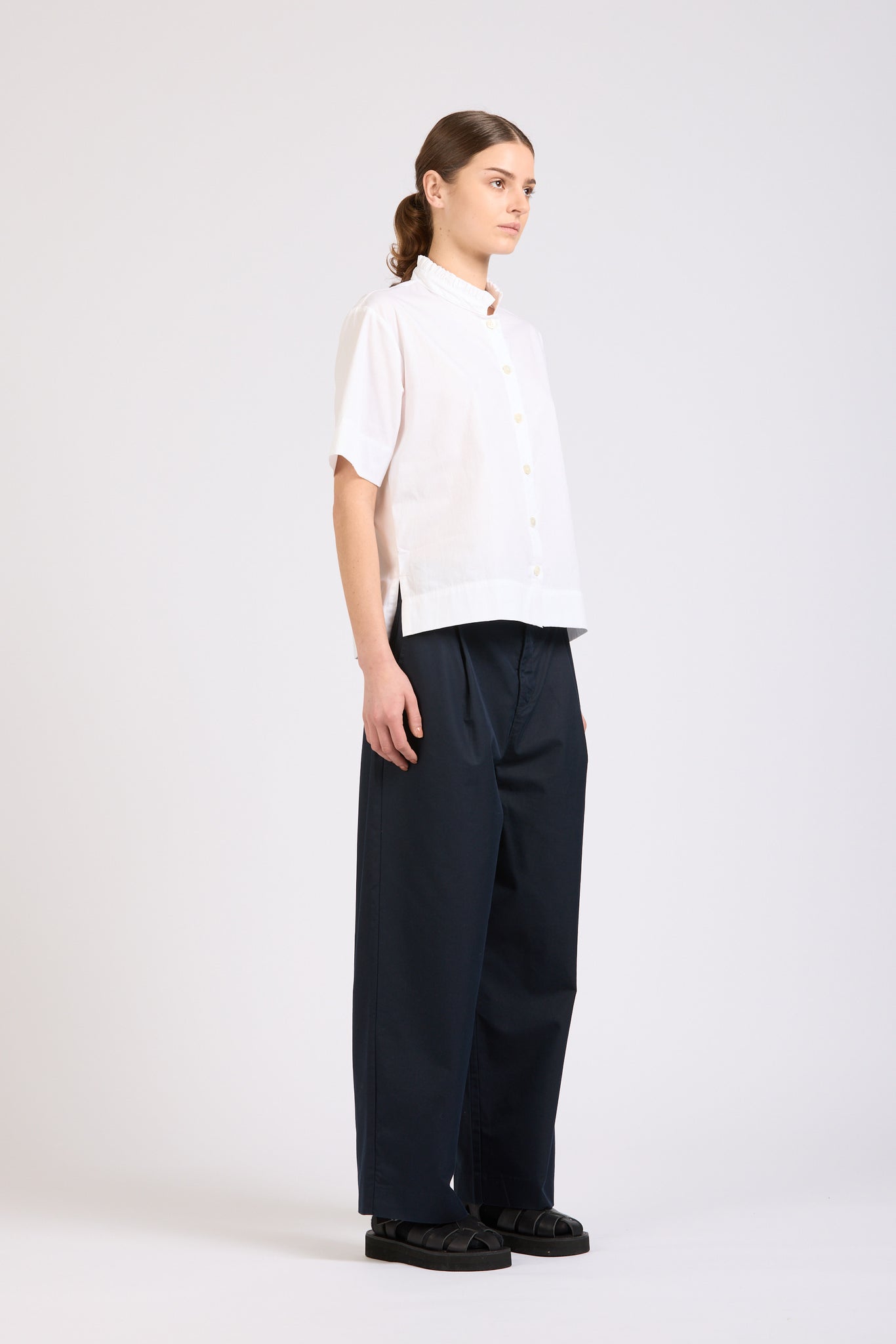 Poplin Frill Shirt, White