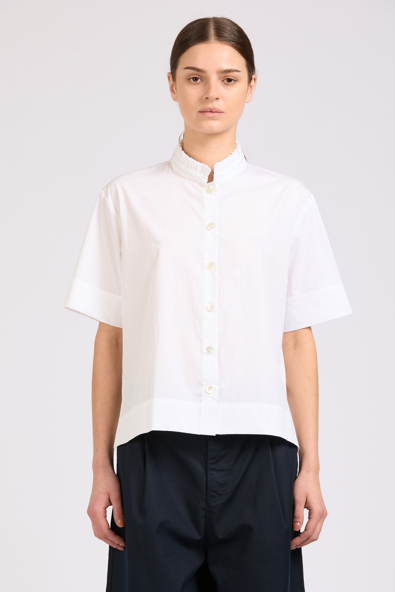 Poplin Frill Shirt, White