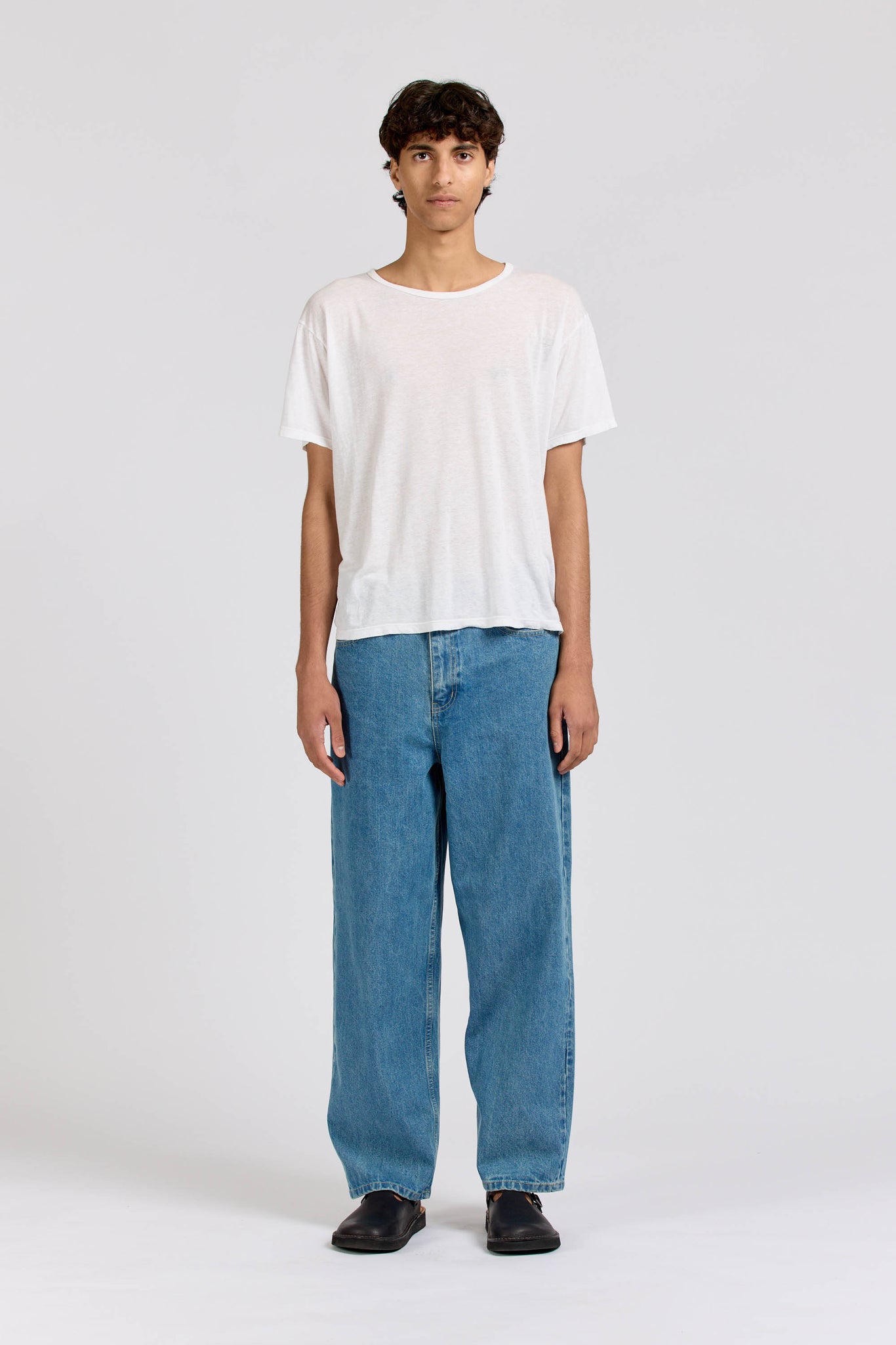 Men's Wide Leg Selvedge Jean, Stone Wash