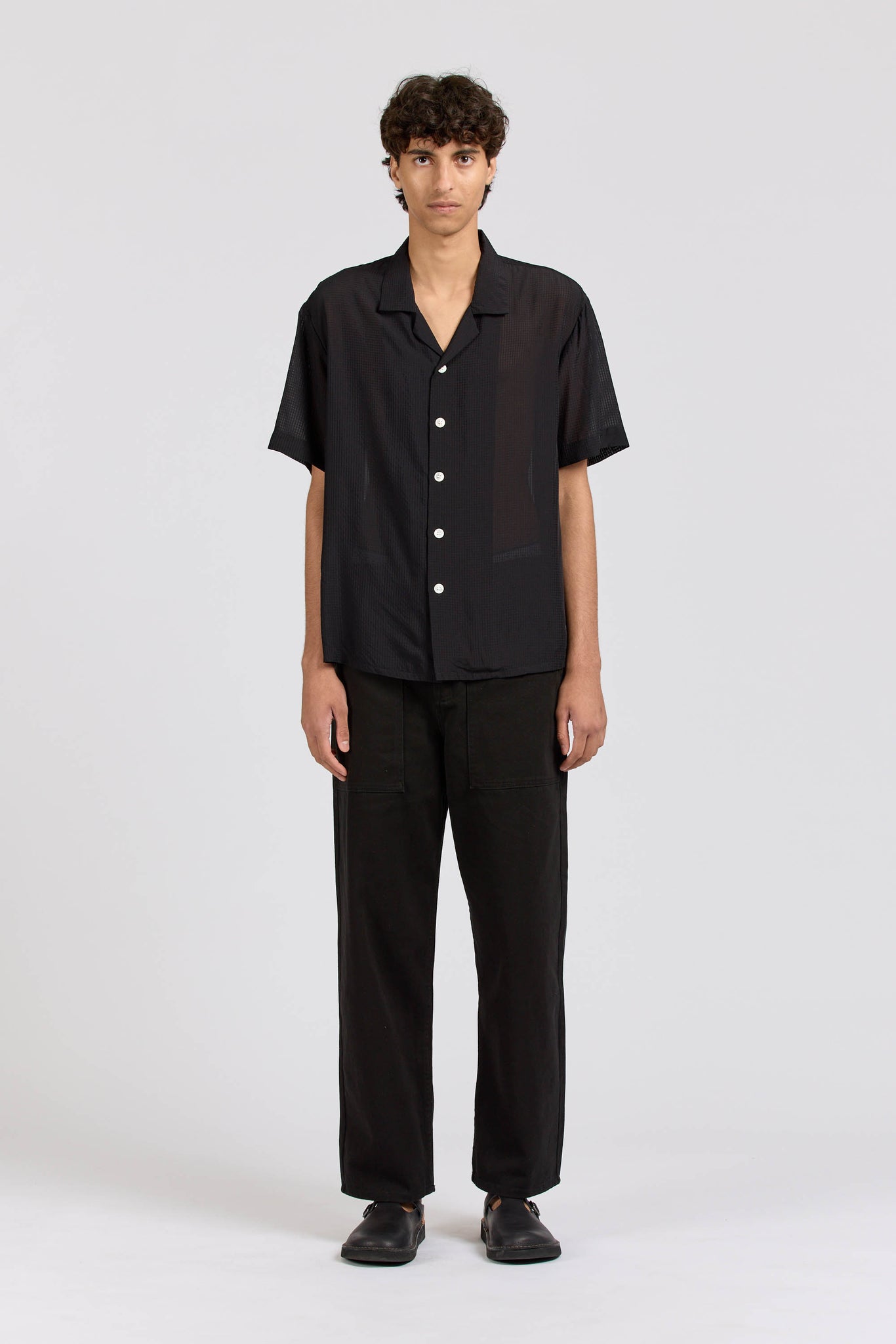 Numan Shirt, Silk Check, Black