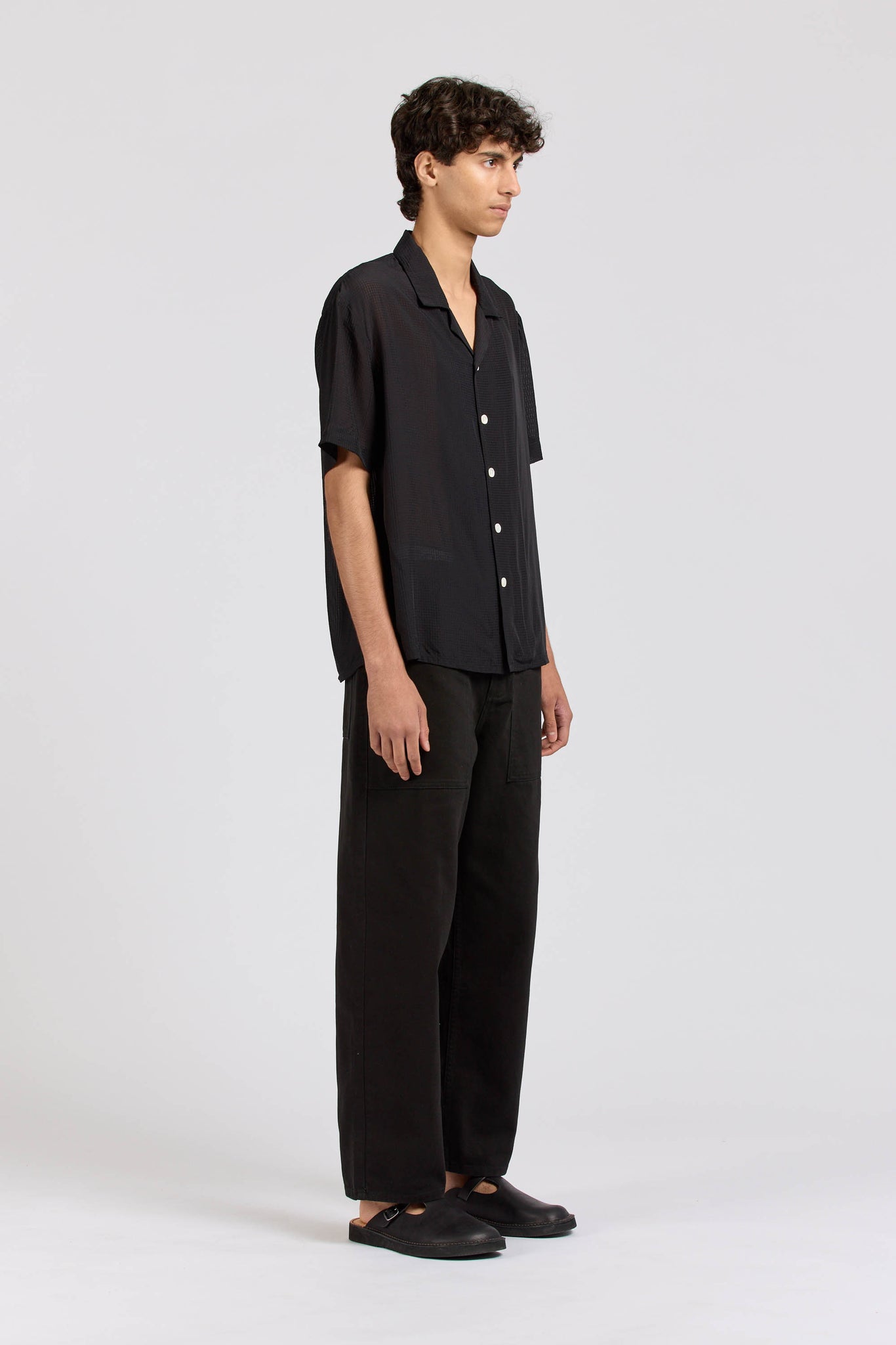 Numan Shirt, Silk Check, Black