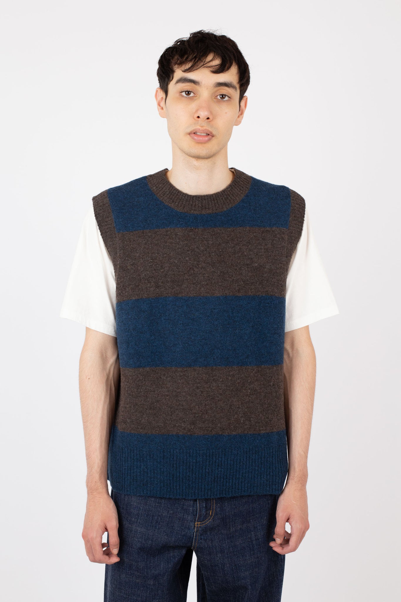 Alpaca Stripe Vest, Espresso / Teal