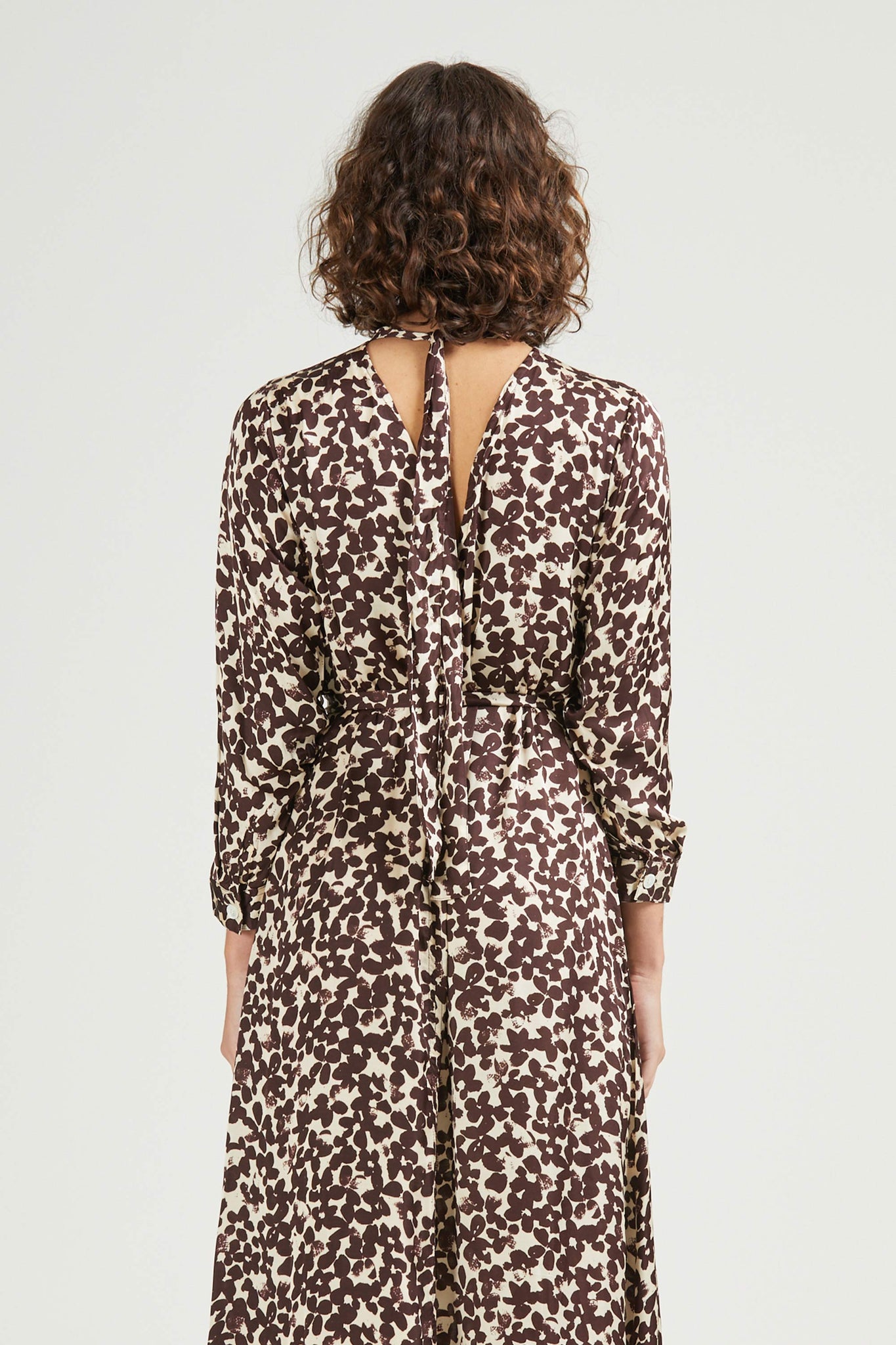 Open Back Dress, Brown Flower