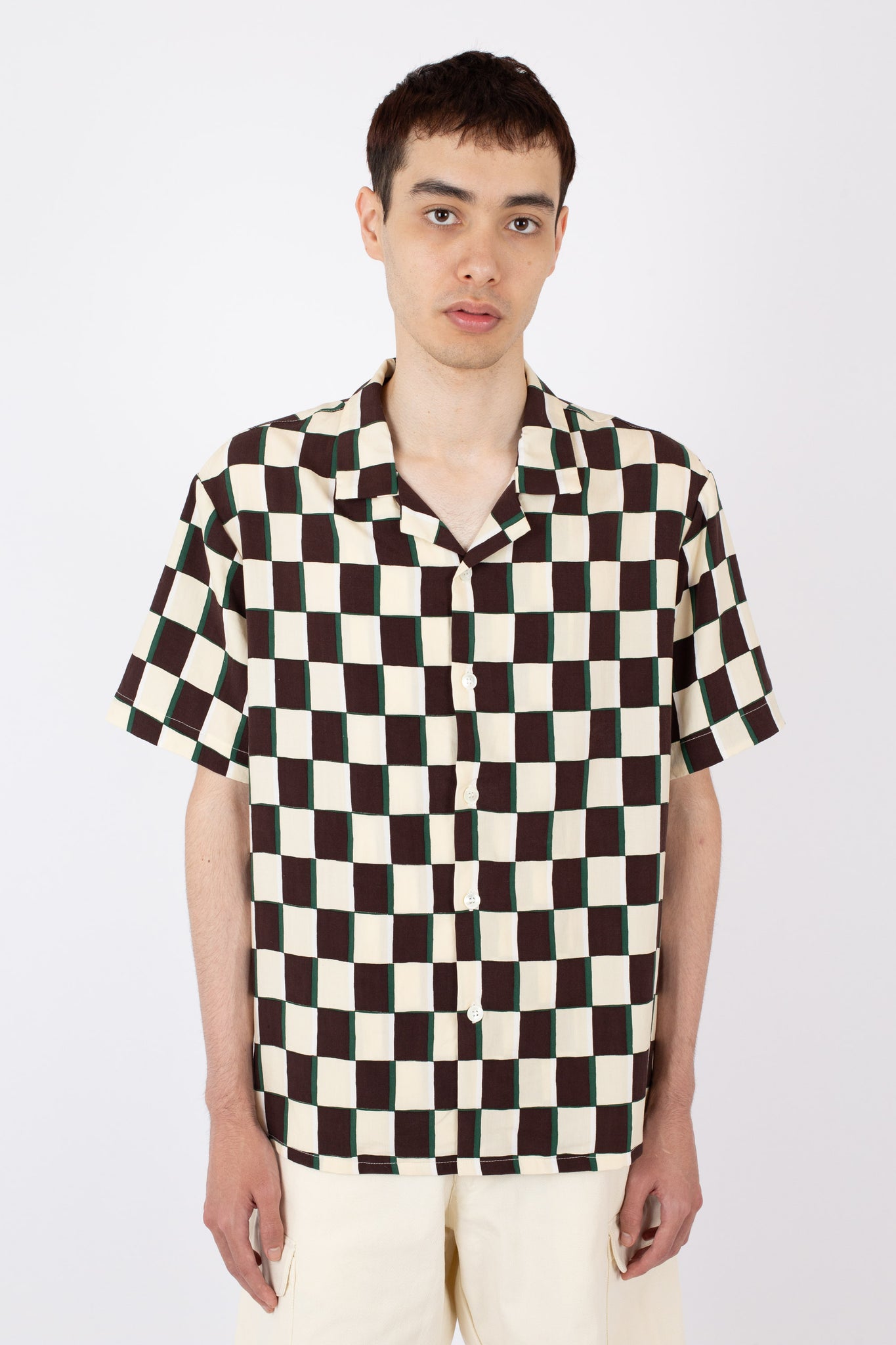 Numan Shirt, Checkerboard Print, Sand