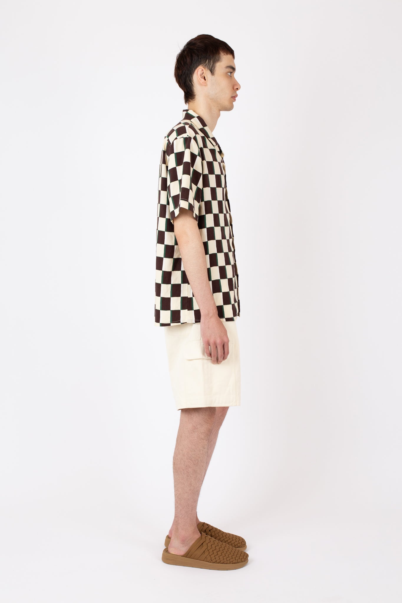 Numan Shirt, Checkerboard Print, Sand