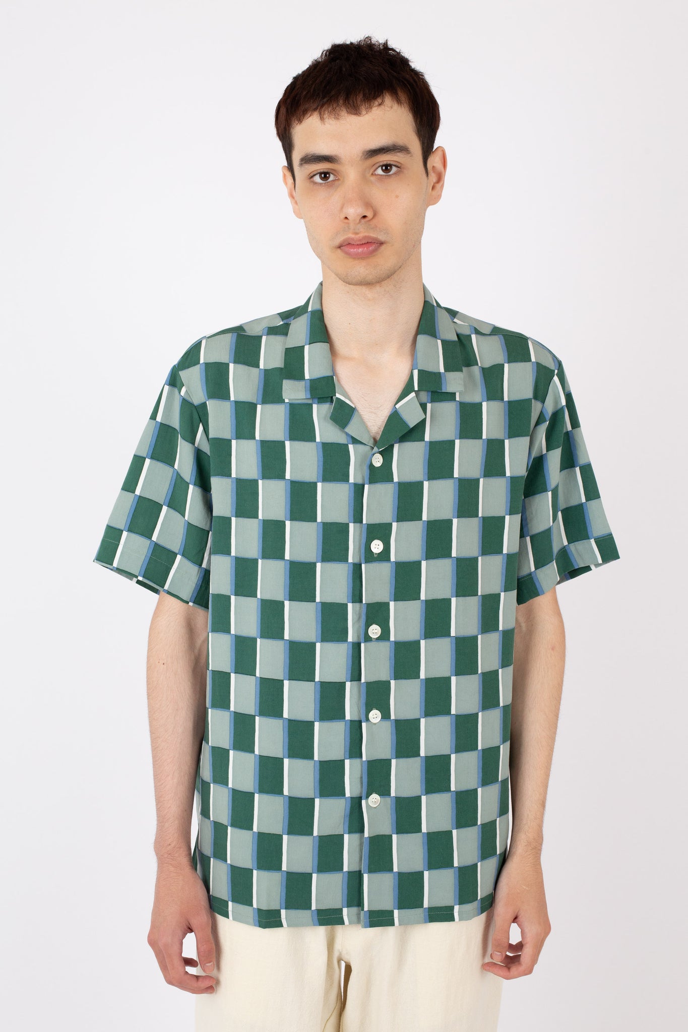 Numan Shirt, Checkerboard Print, Sage