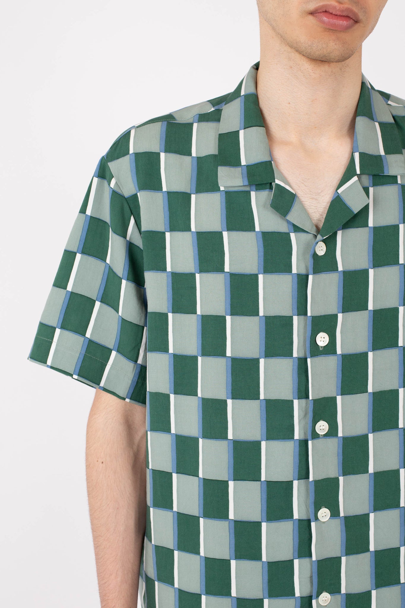 Numan Shirt, Checkerboard Print, Sage