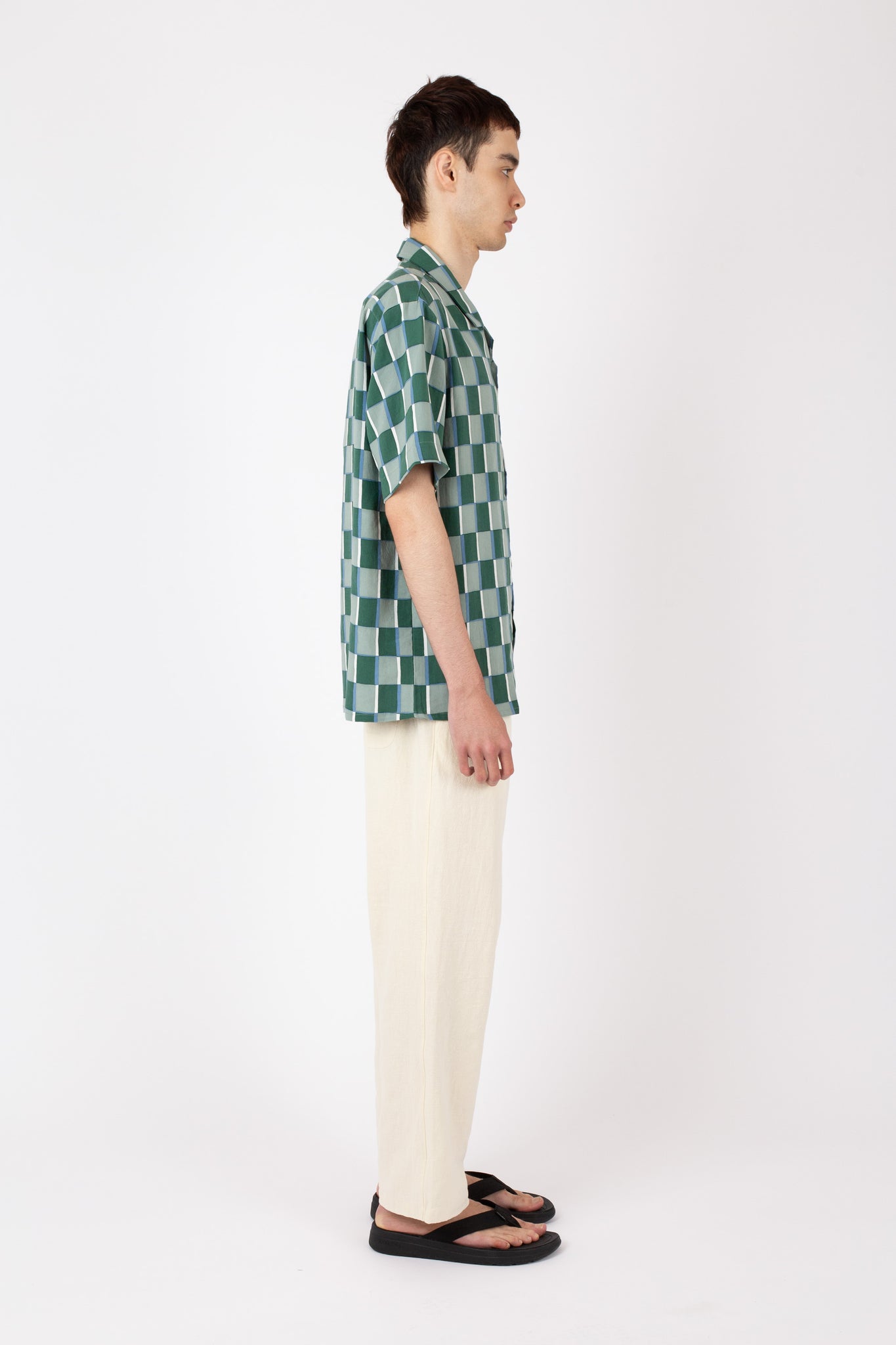 Numan Shirt, Checkerboard Print, Sage