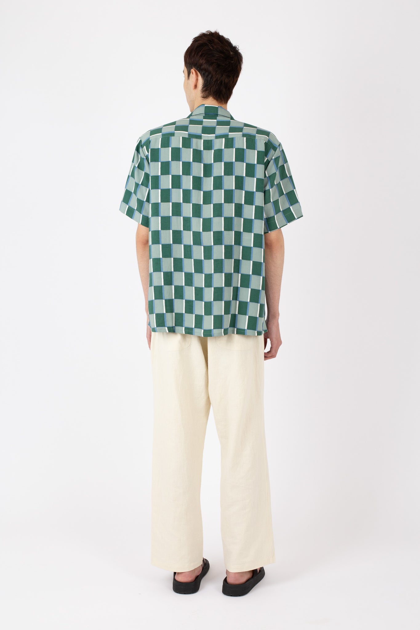 Numan Shirt, Checkerboard Print, Sage