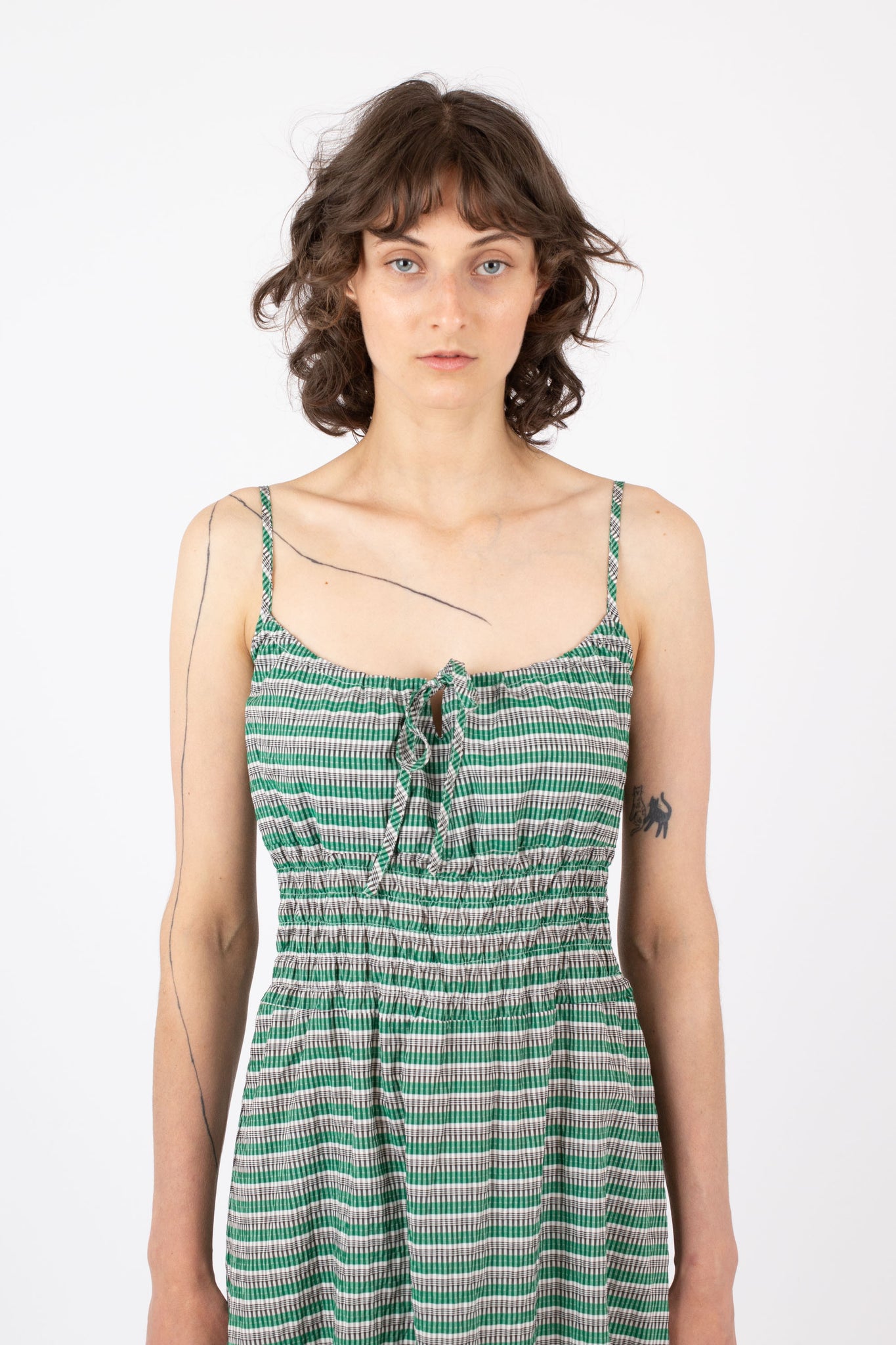 Percy Midi Dress, Check Stripe, Green