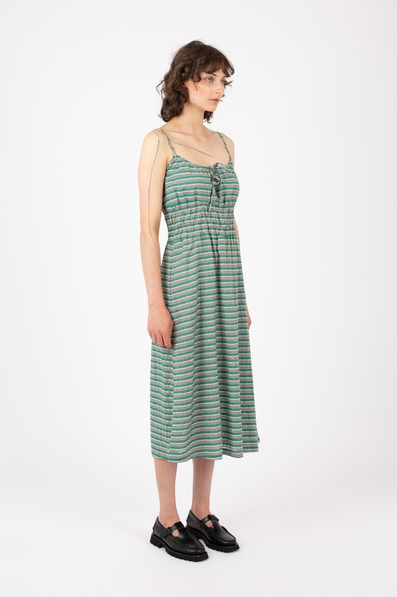 Percy Midi Dress, Check Stripe, Green