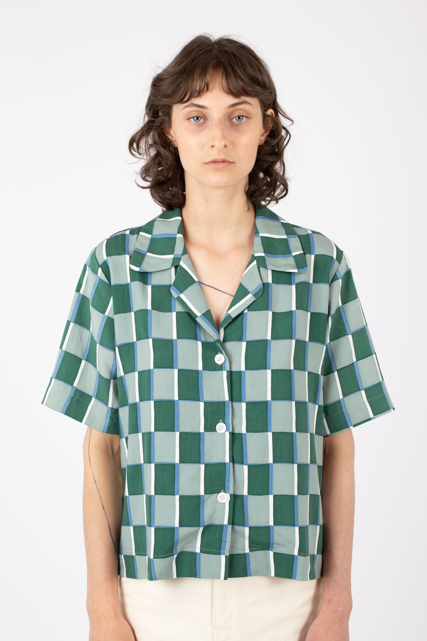 Club Shirt, Checkerboard Print, Sage