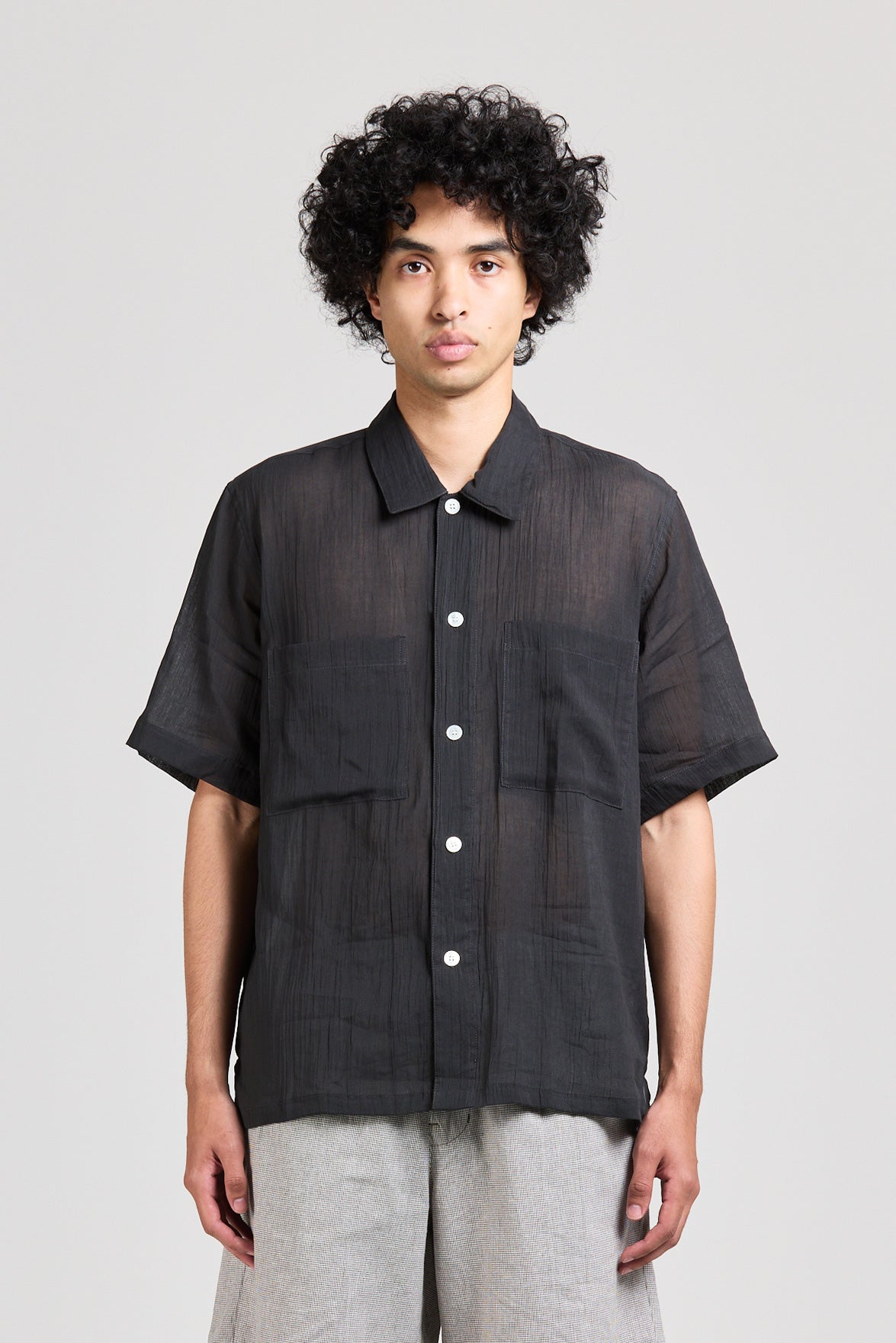 Sheer Box Short Sleeve, Cotton Ramie, Charcoal