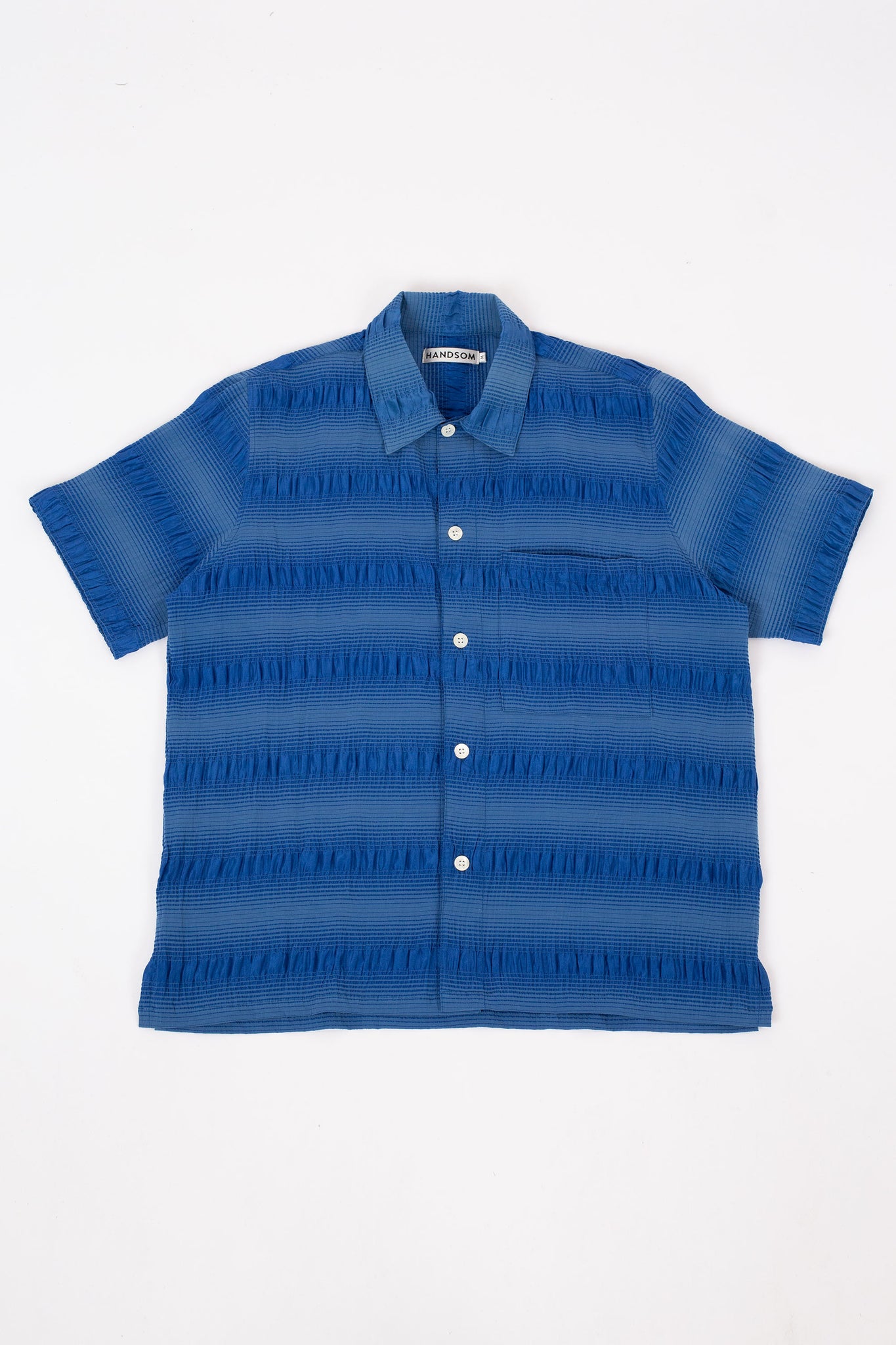 Silk Ruche Box Shirt, Cobalt