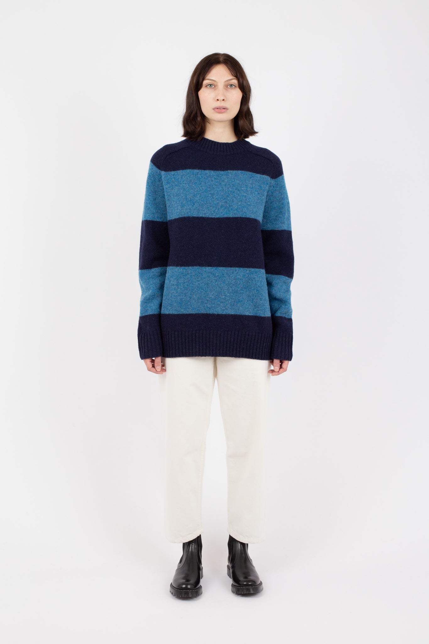 Fisherman Stripe Crew, Navy / Sky