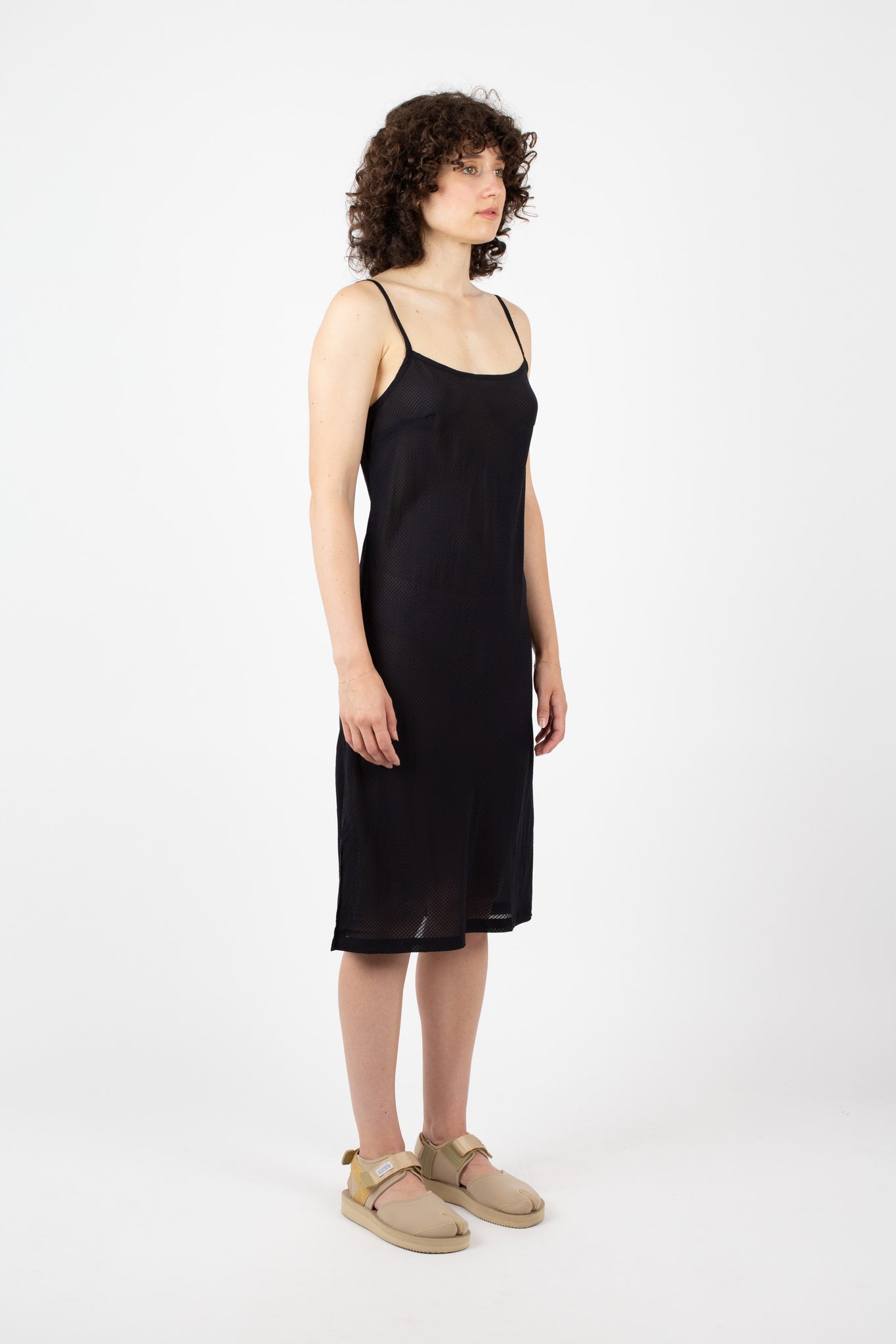 Sheer Check Slip Dress, Black