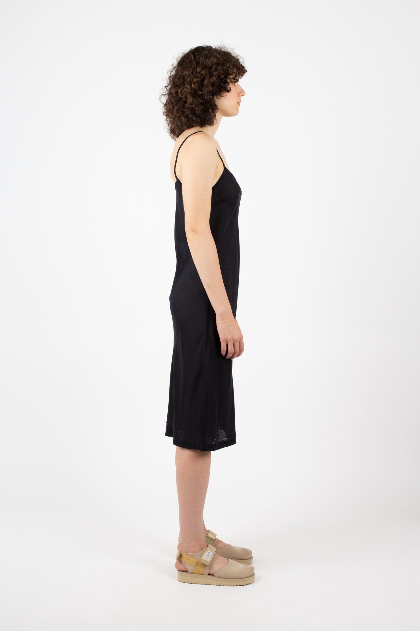 Sheer Check Slip Dress, Black