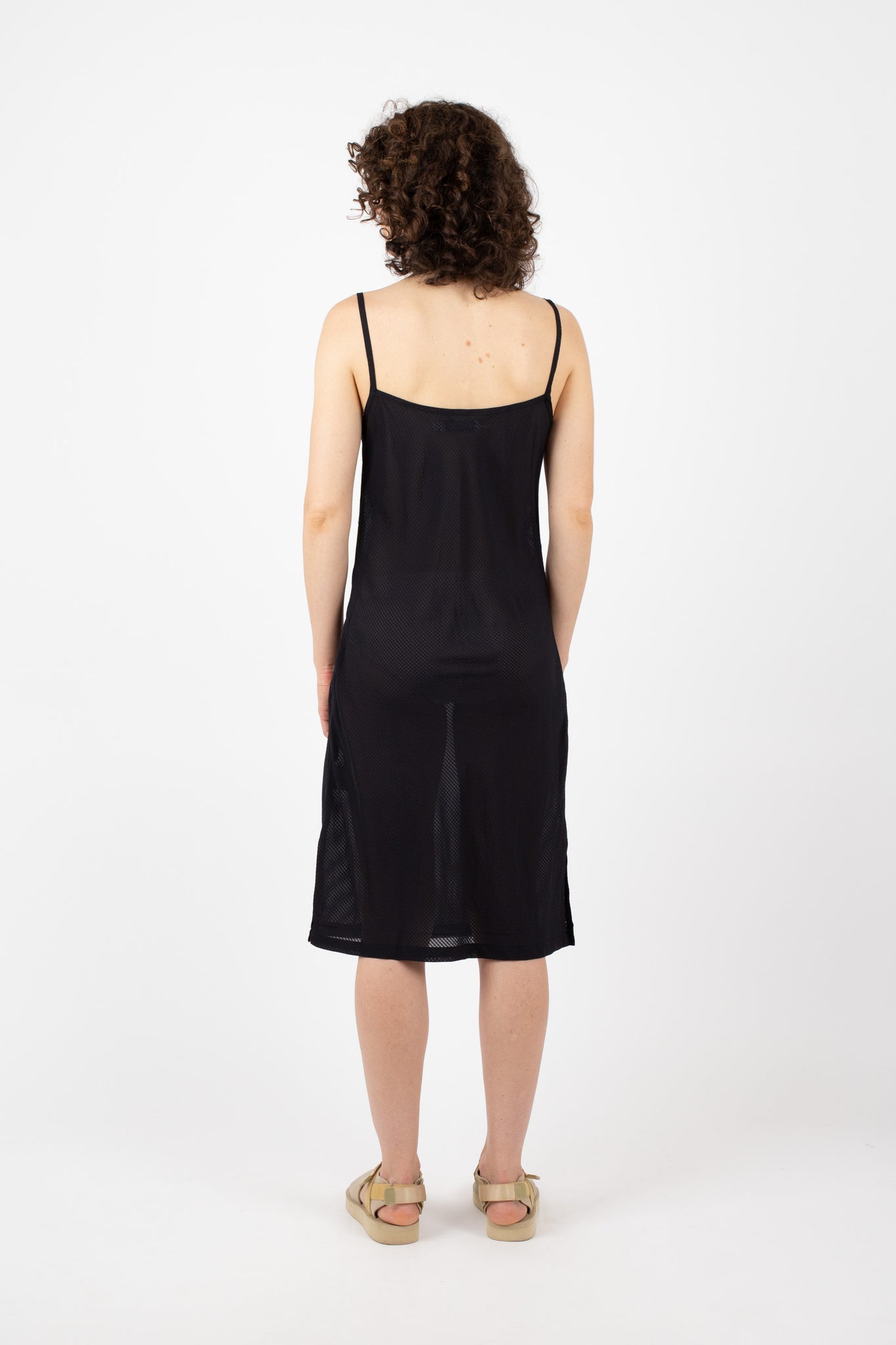 Sheer Check Slip Dress, Black