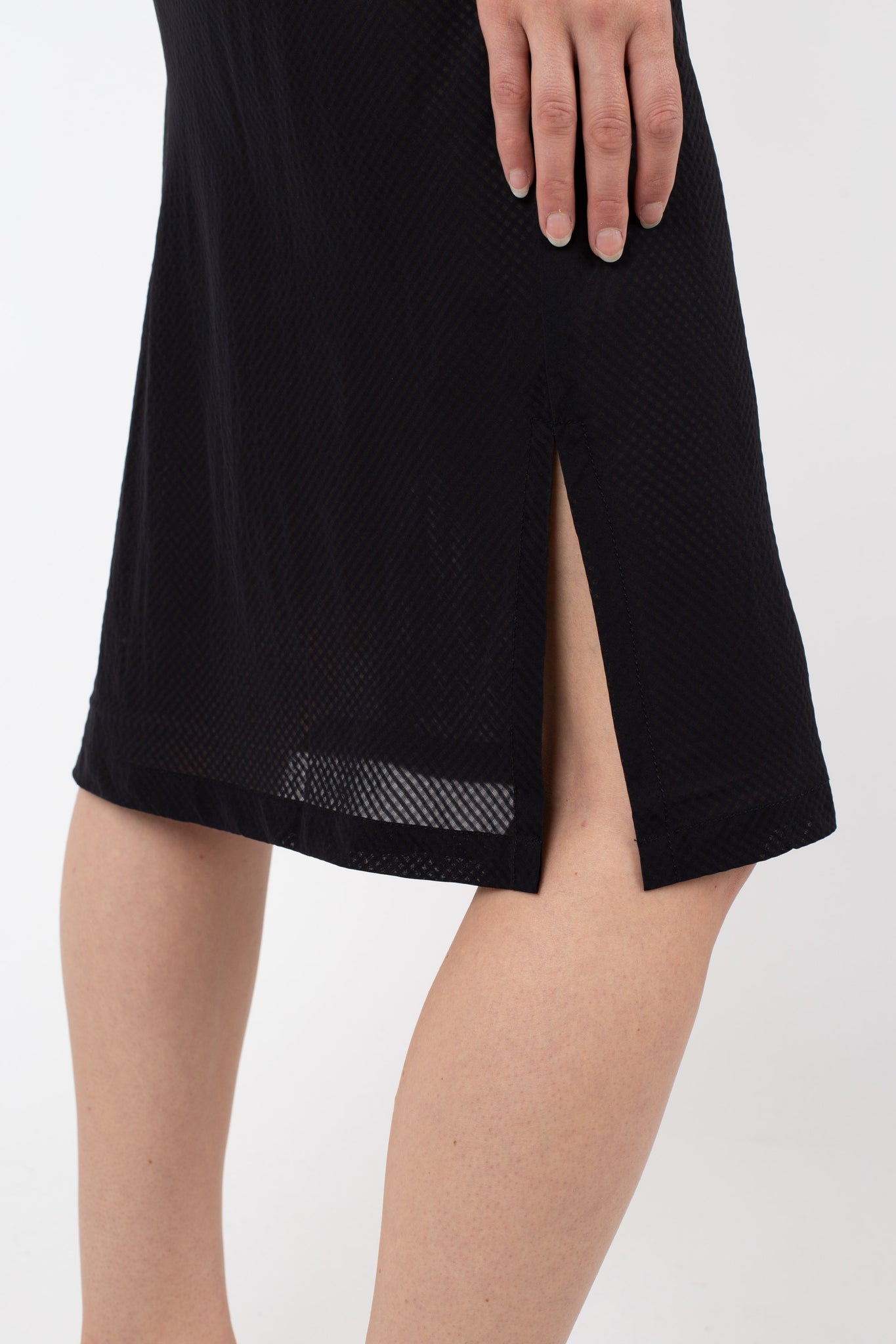 Sheer Check Slip Dress, Black