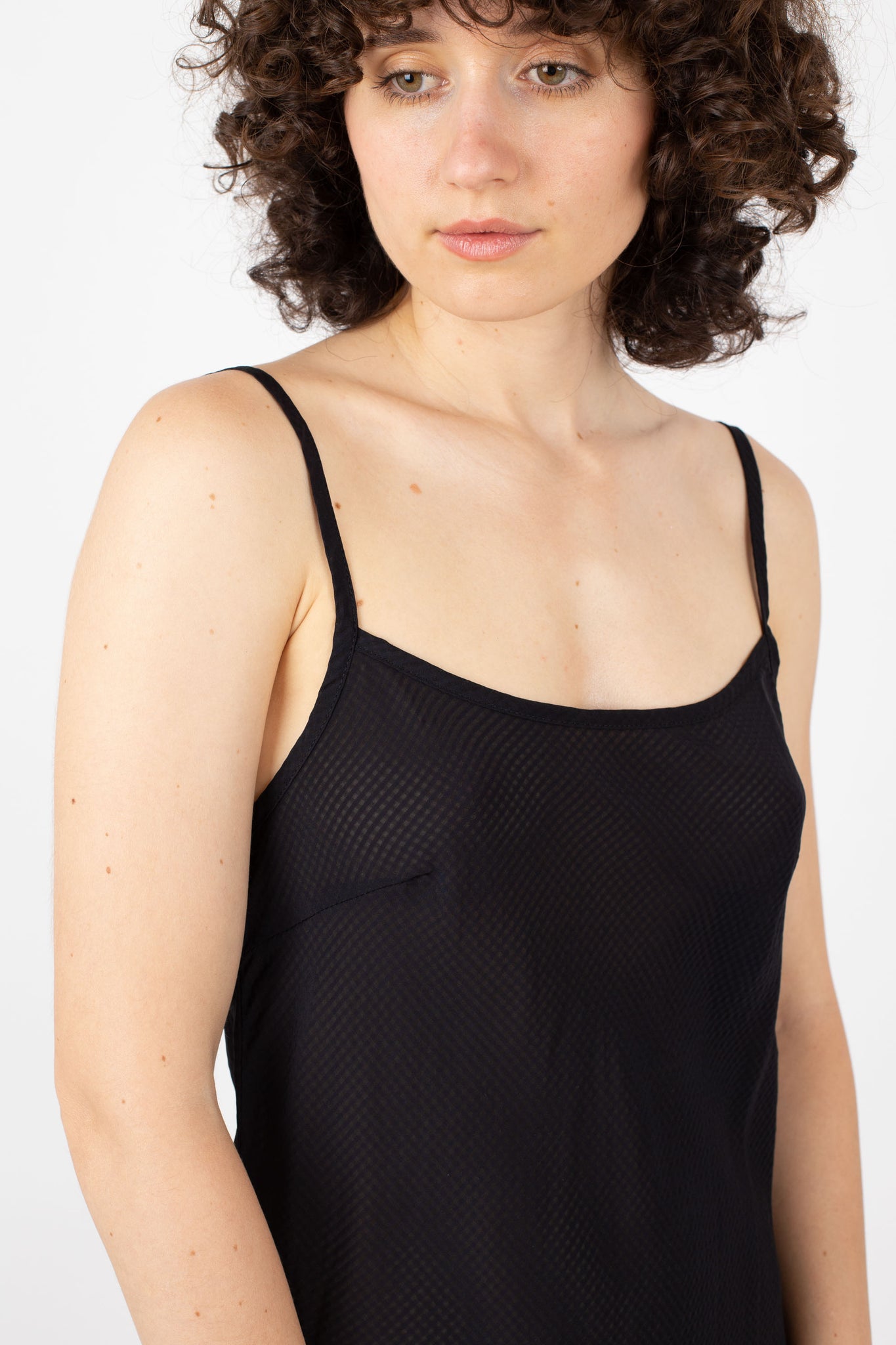 Sheer Check Slip Dress, Black