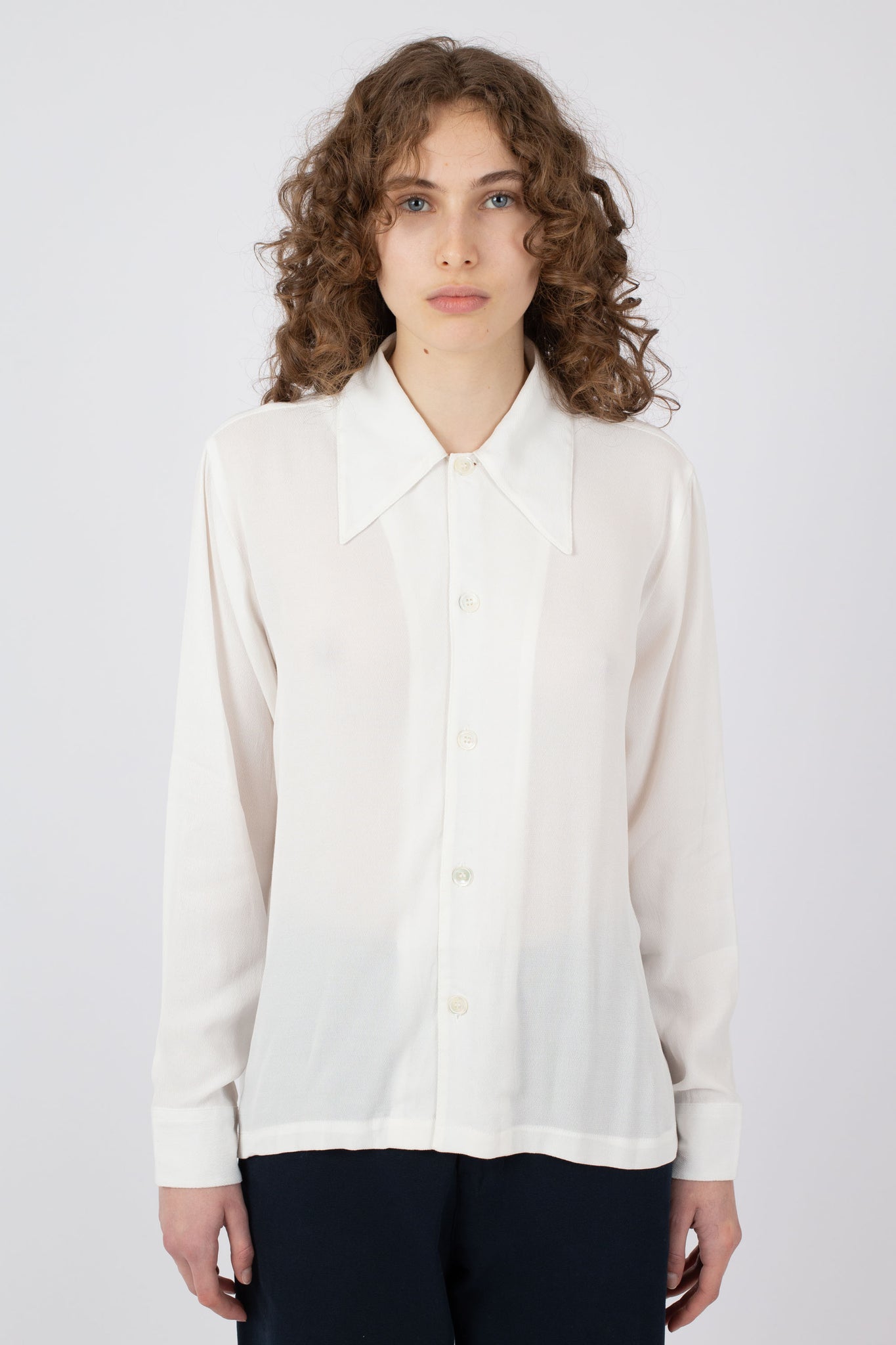 Big Collar Box Shirt, White Crepe